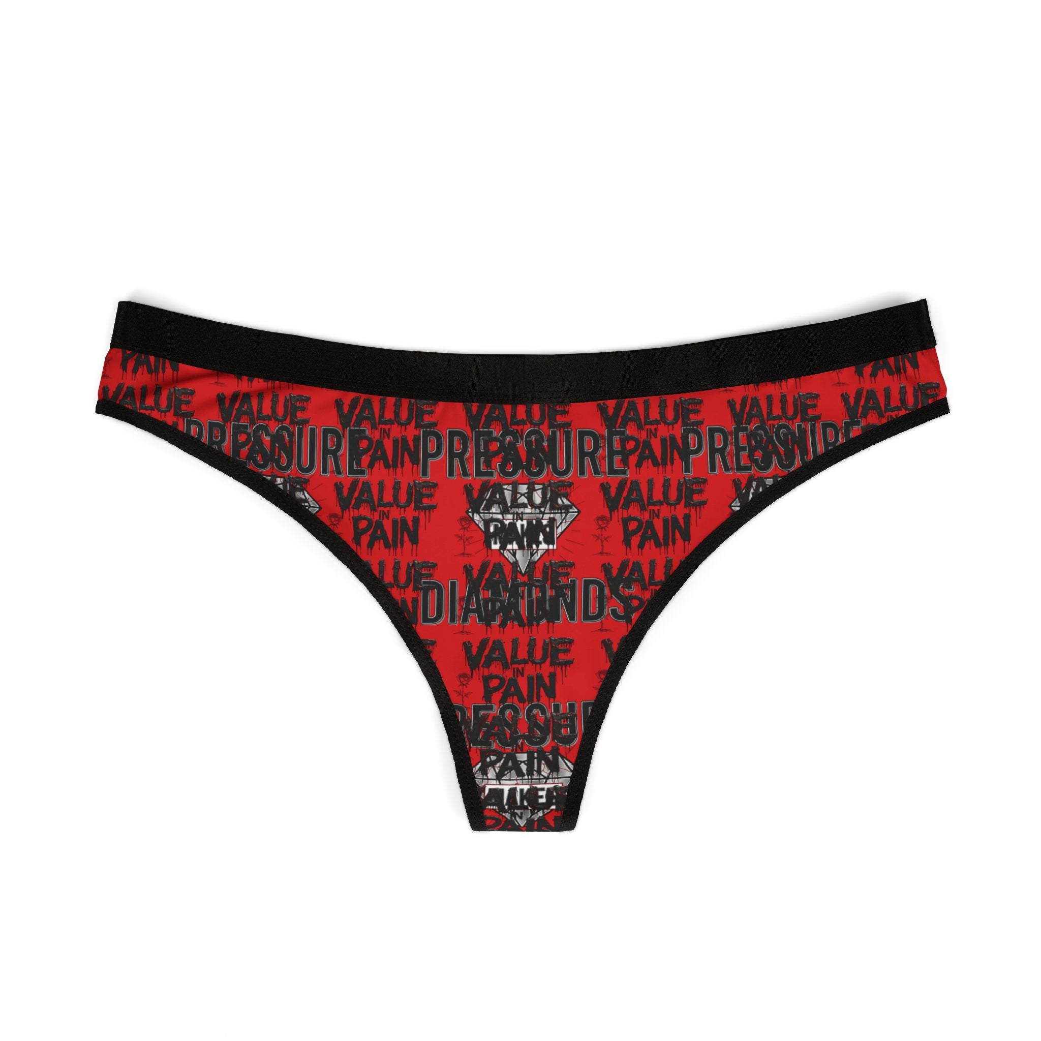 Women’s Thong — “Pressure Makes Diamonds” Red Motivational Lingerie
