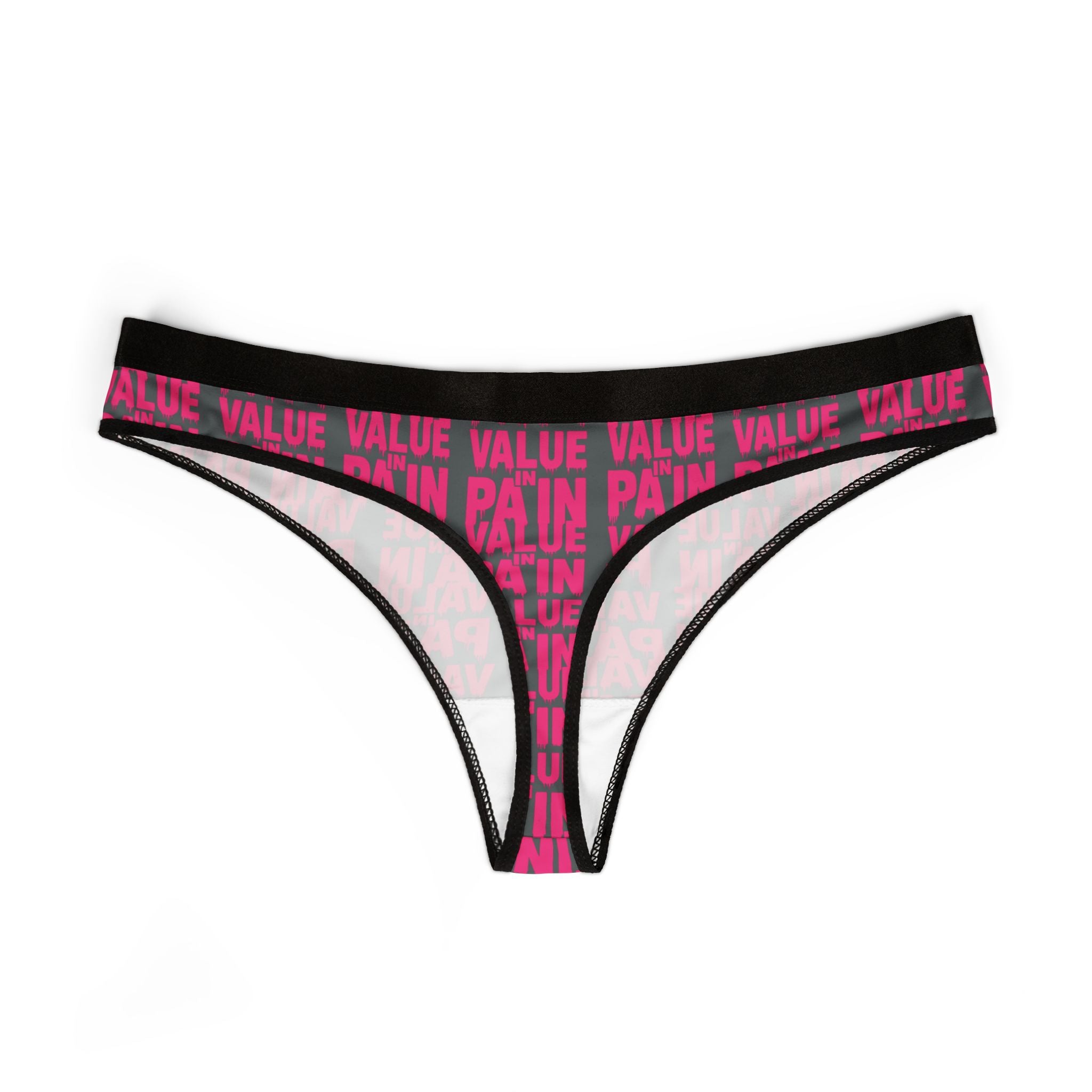 Women's Thong — Pink 'Value Pain' All-Over Print