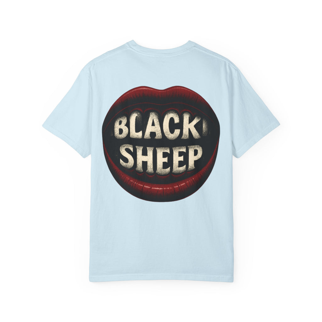 Black Sheep T-Shirt — Bold Back Lip Graphic & Front Text