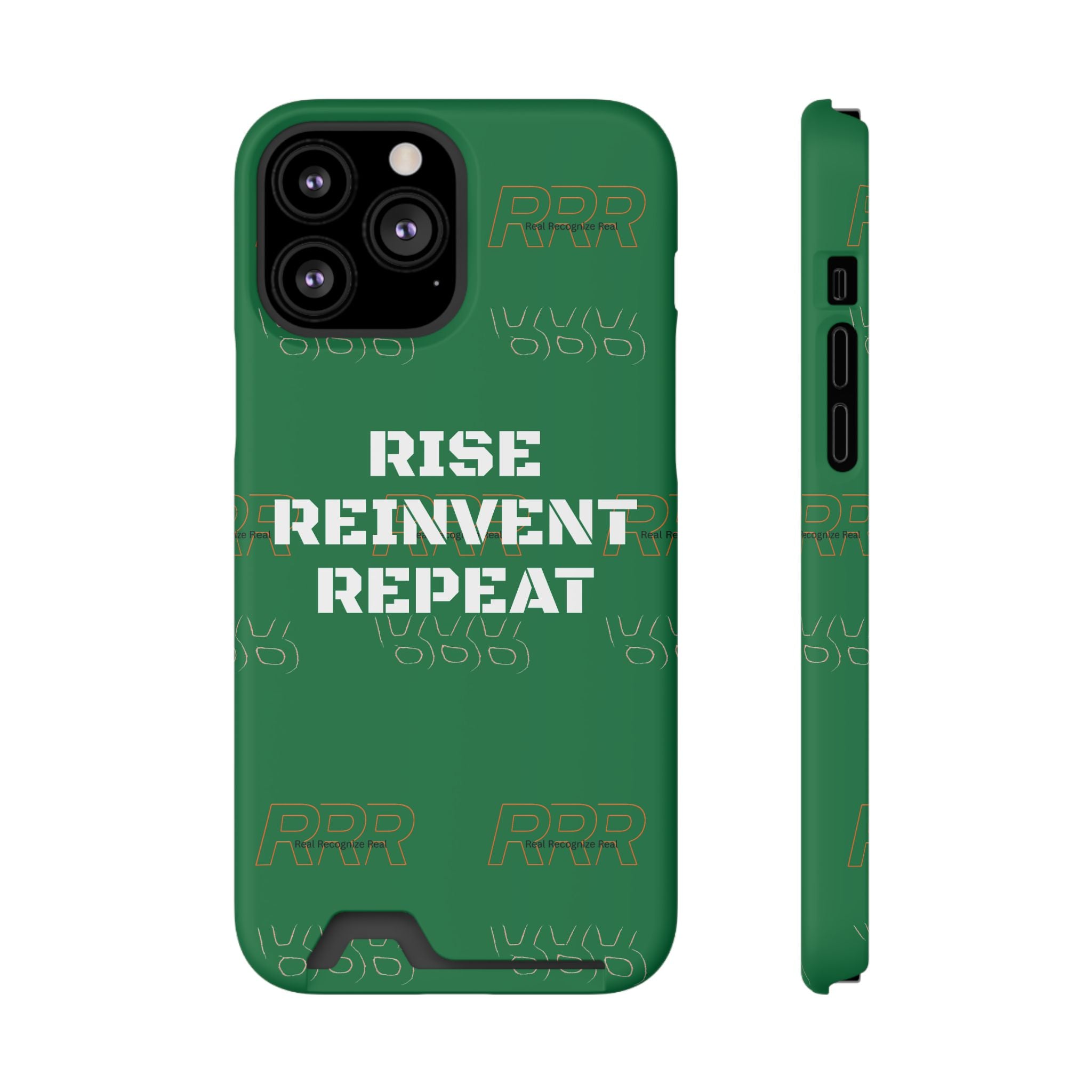 Green 'Rise Reinvent Repeat' Card Holder Phone Case — Motivational Protective Cover