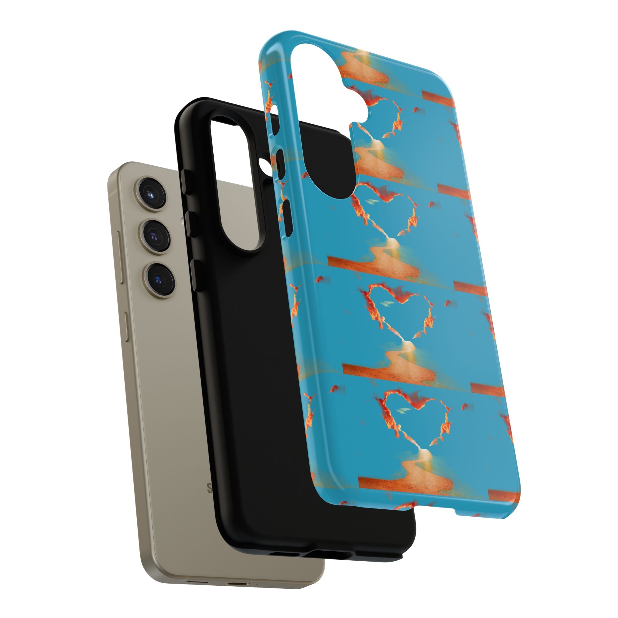 Heart Flame Tough Phone Case — Blue Sunset Protective Cover