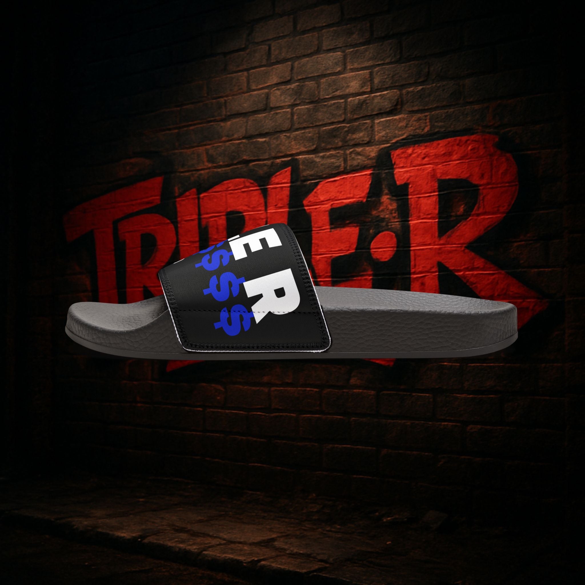 Removable-Strap Slides — “Triple: Risk Repeat Reward” Graphic Men’s Sandals