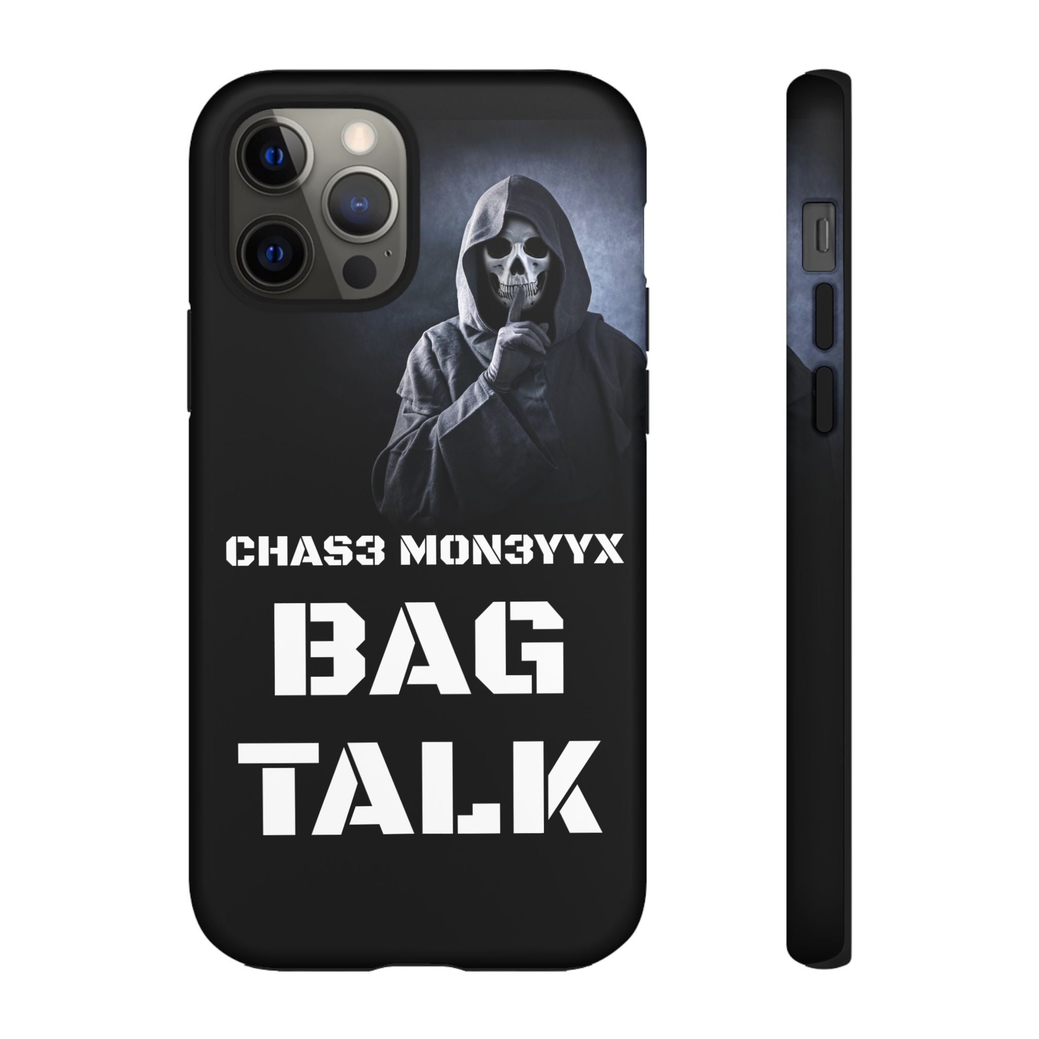 Phone Case — 'Bag Talk' Grim Reaper Graphic, Dark Gothic Protective Cover