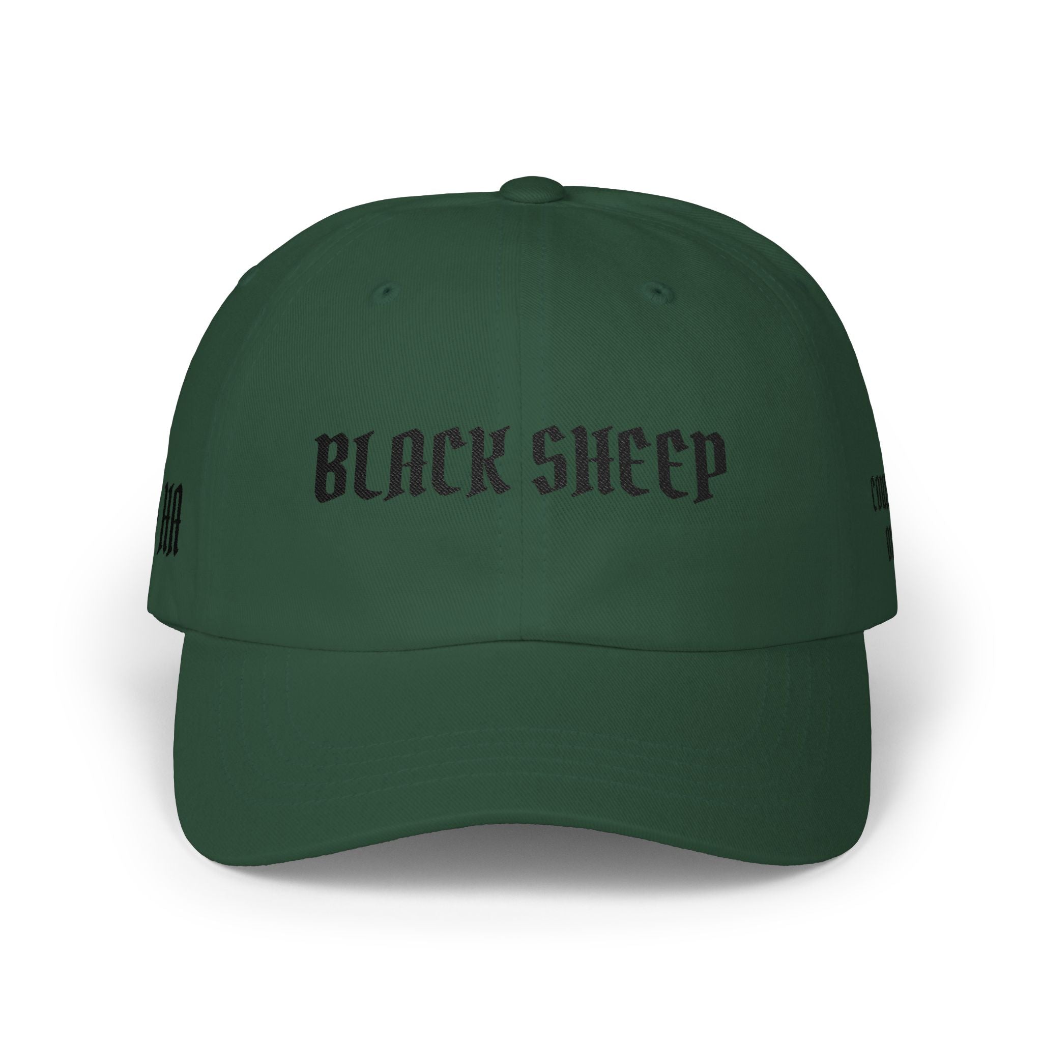 Black Sheep Dad Cap — Gothic Text Embroidered Baseball Hat