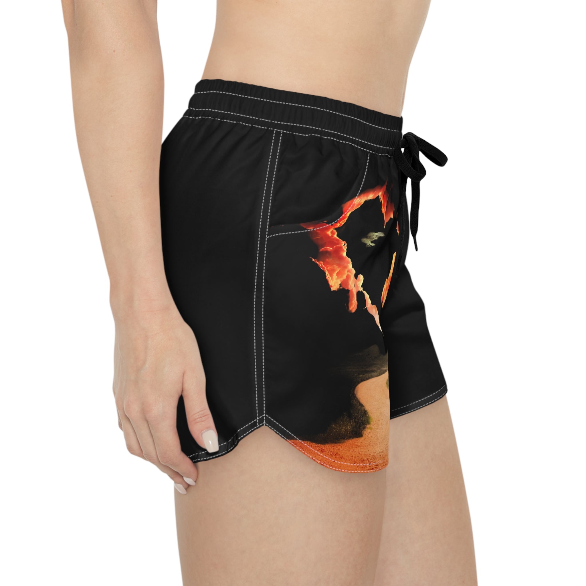 Heart Canyon Sunset Women's Shorts — Scenic AOP Beach Lounge Shorts