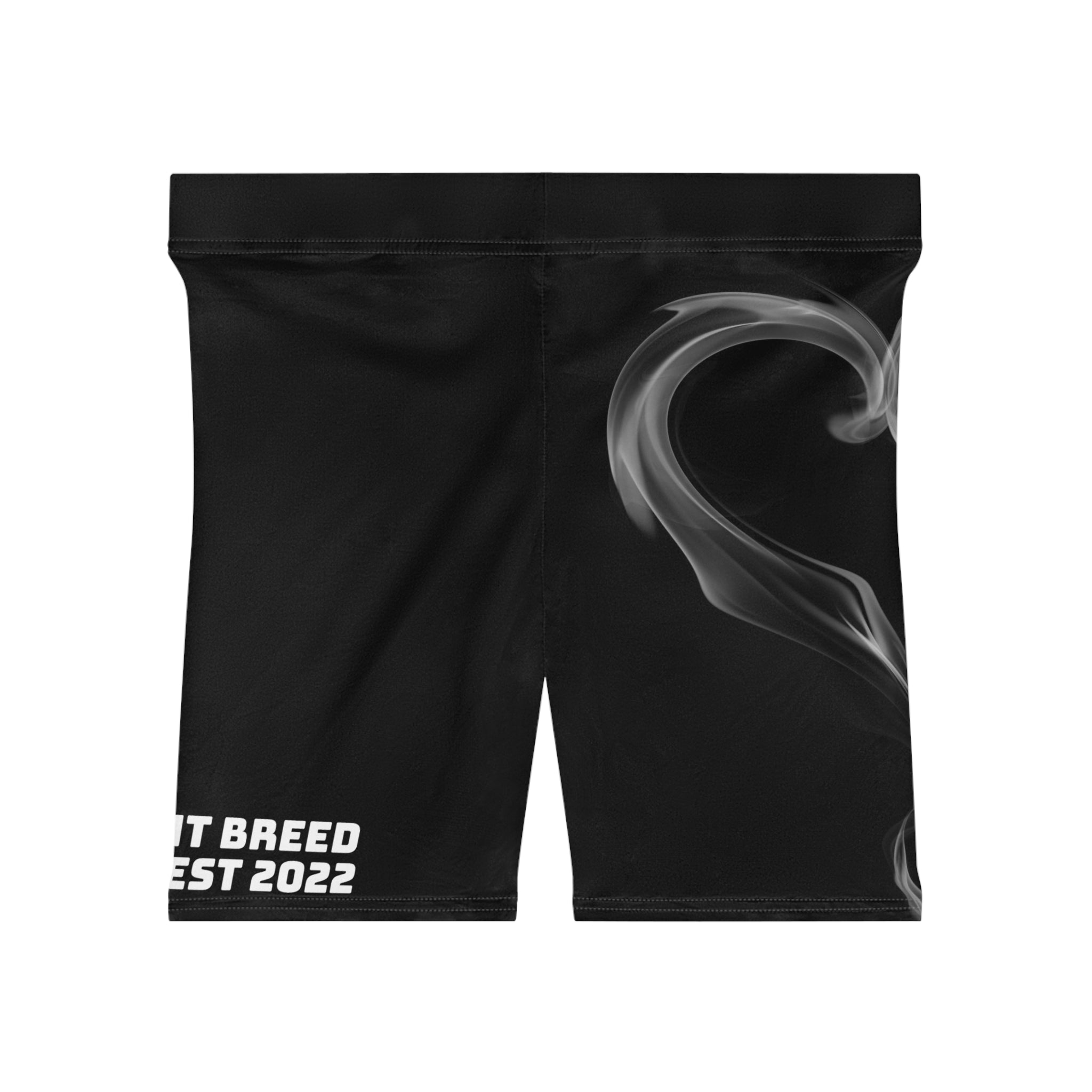 Women’s Biker Shorts – Blue & Black Split Design with Smoky Heart, "Different Apparel" Text