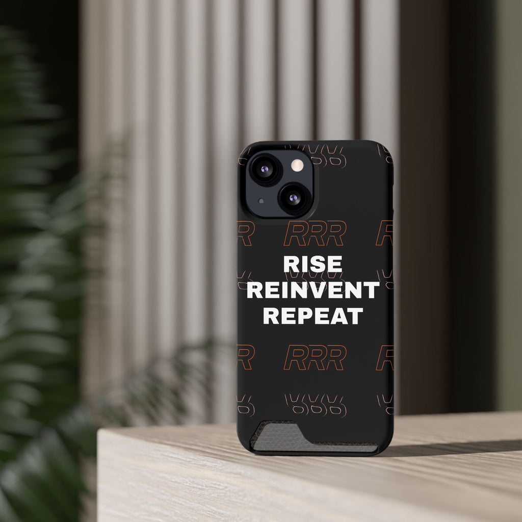 Rise Reinvent Repeat Phone Card Case — Slim Wallet Phone Case with Motivational Design