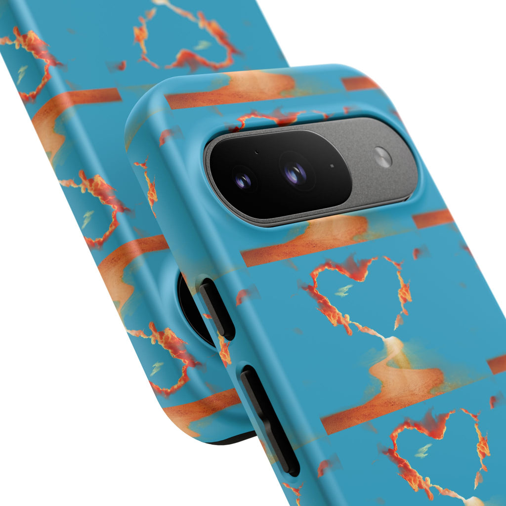 Heart Flame Tough Phone Case — Blue Sunset Protective Cover