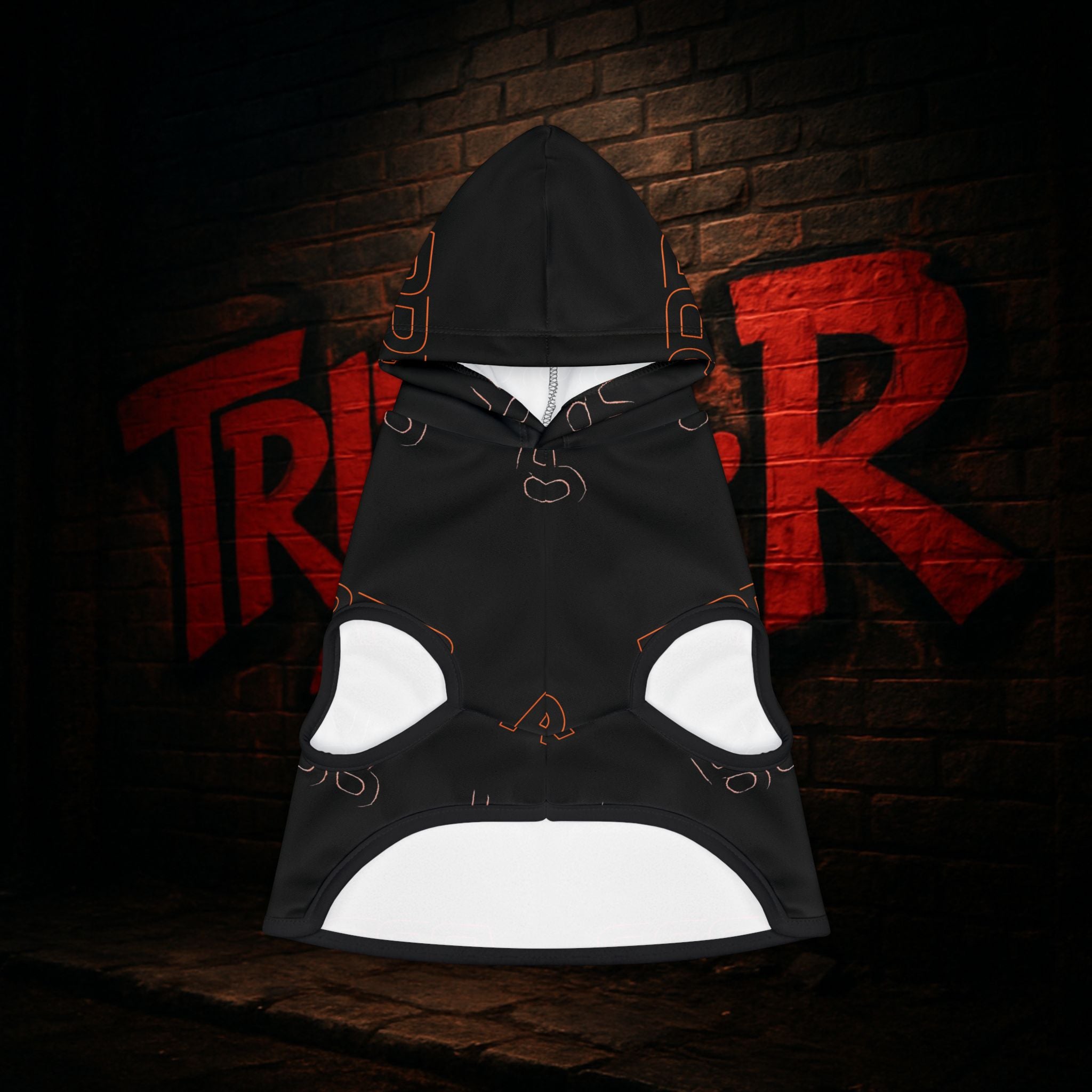 RRR Pattern Black Pet Hoodie — Cozy Small Dog & Cat Hoodie