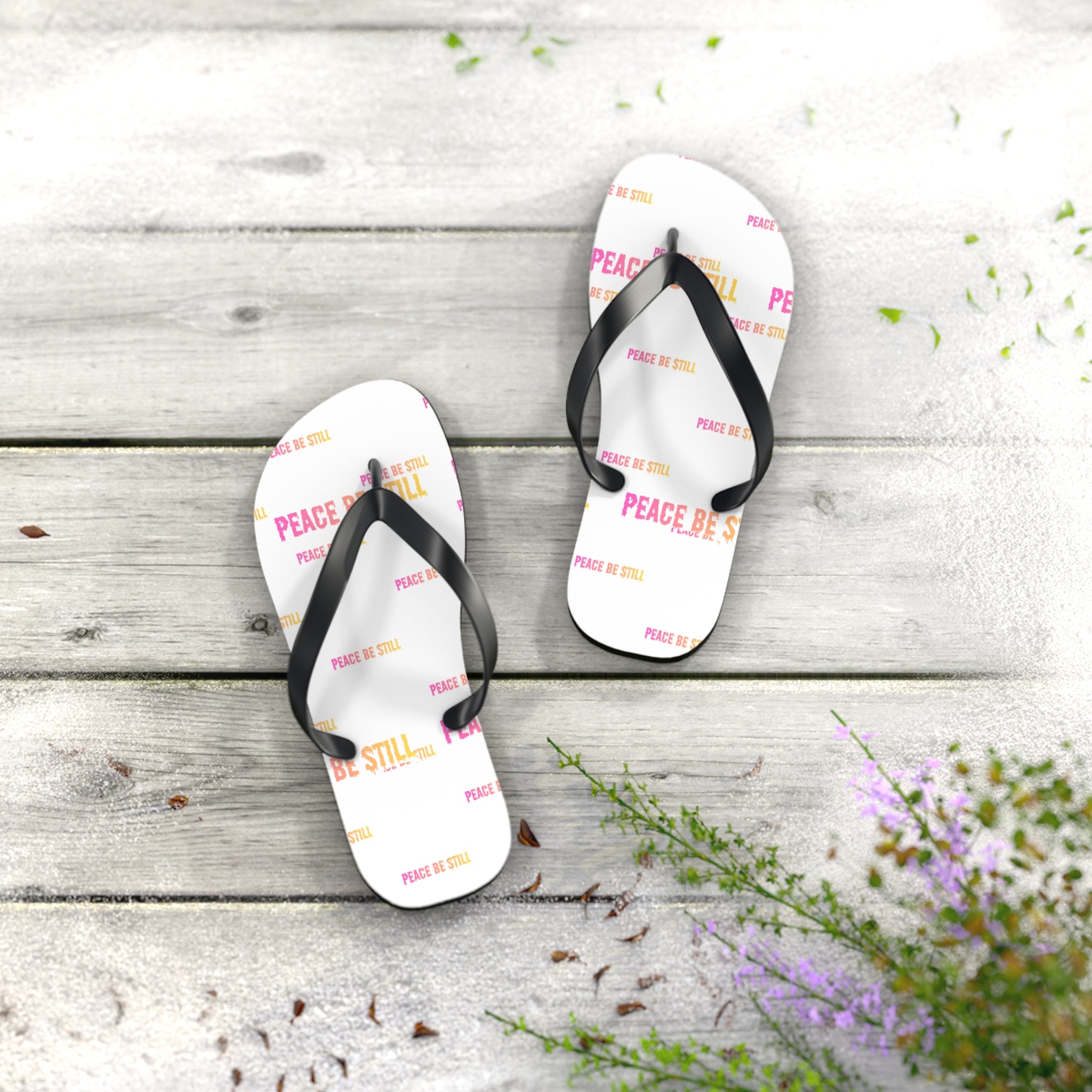 Peace Be Still Flip Flops — Relaxed Beach Sandals with Positive Message