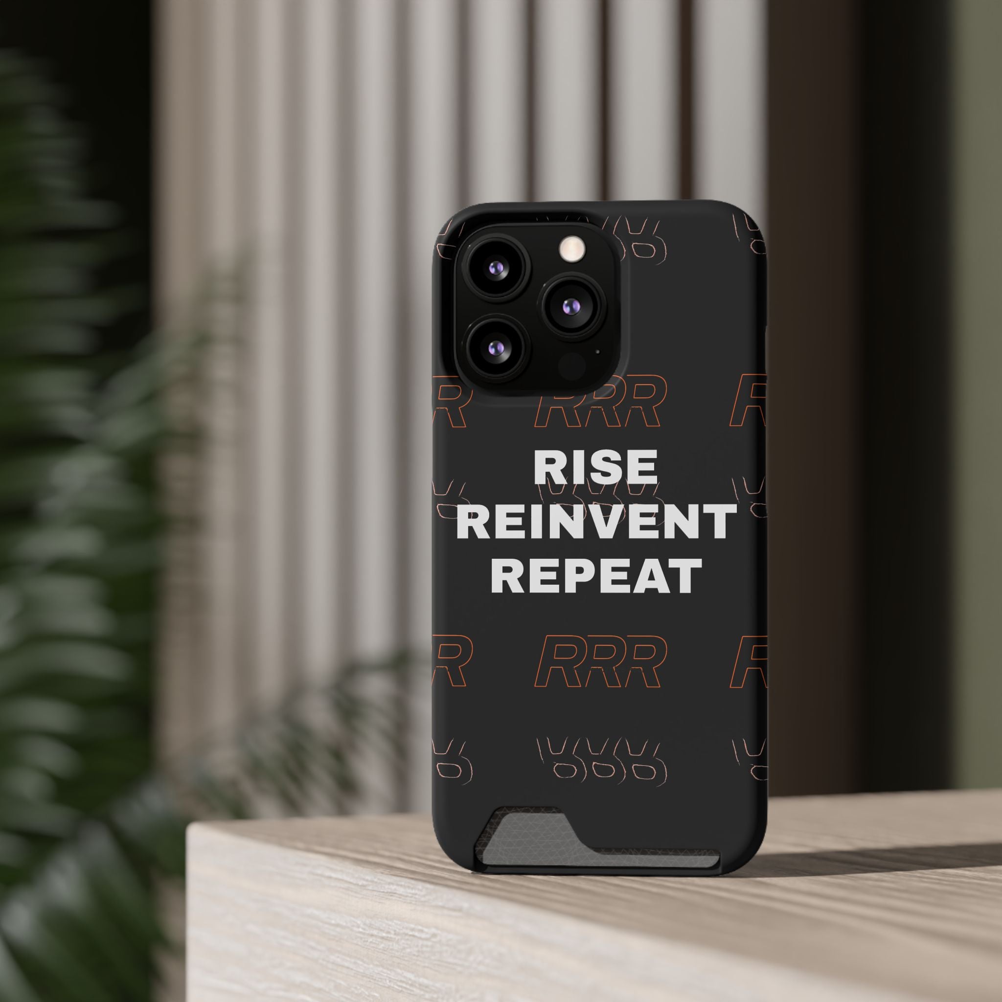 Rise Reinvent Repeat Phone Card Case — Slim Wallet Phone Case with Motivational Design