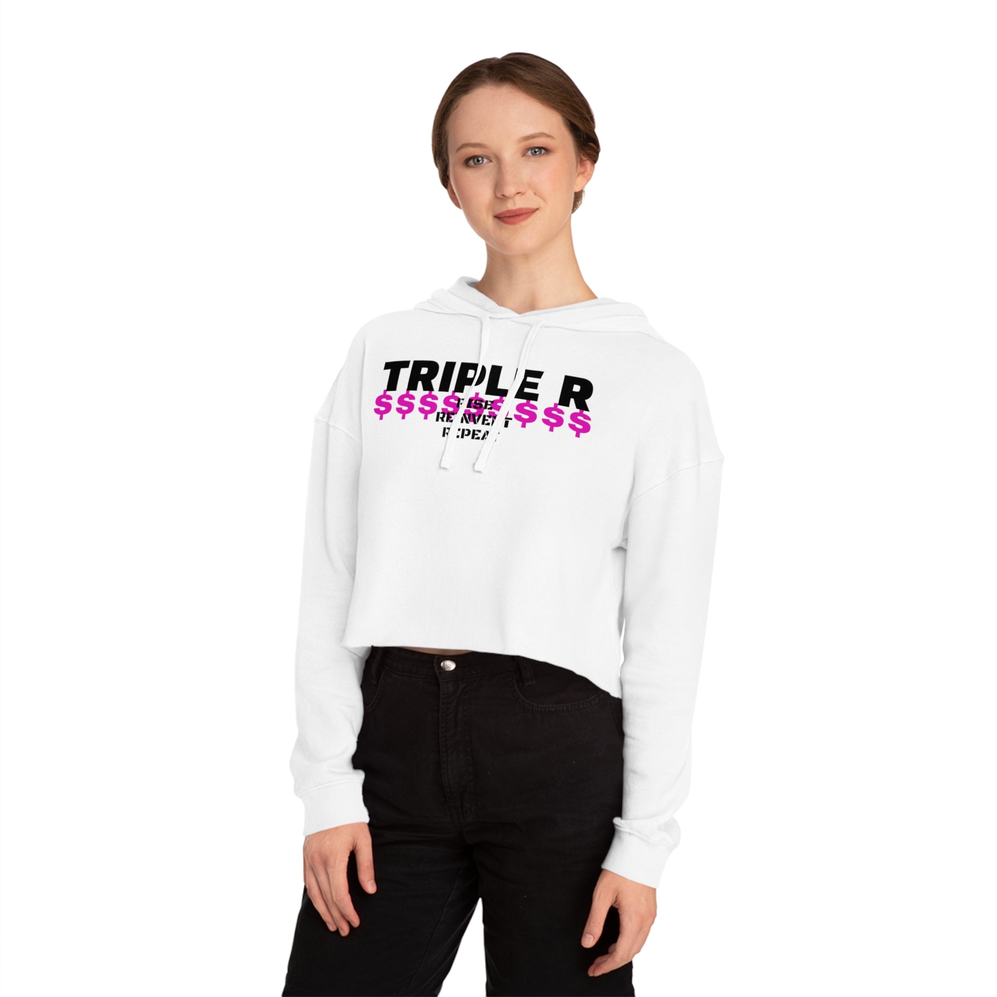 Cropped Hoodie — TRIPLE R "Repeat" Money Graphic Women's Sweatshirt