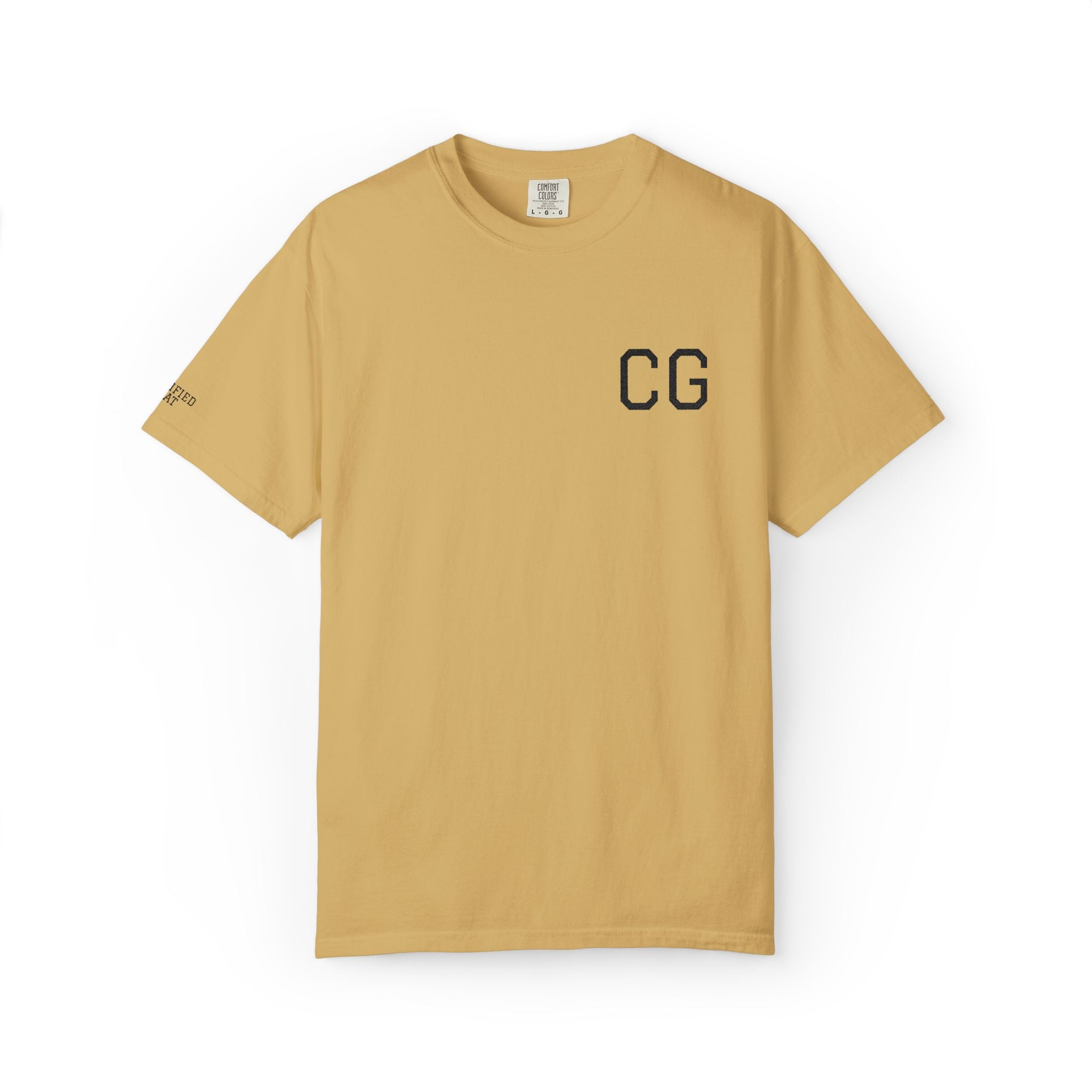 CG Chest Logo T‑Shirt — Minimalist White Tee with Sleeve Patch