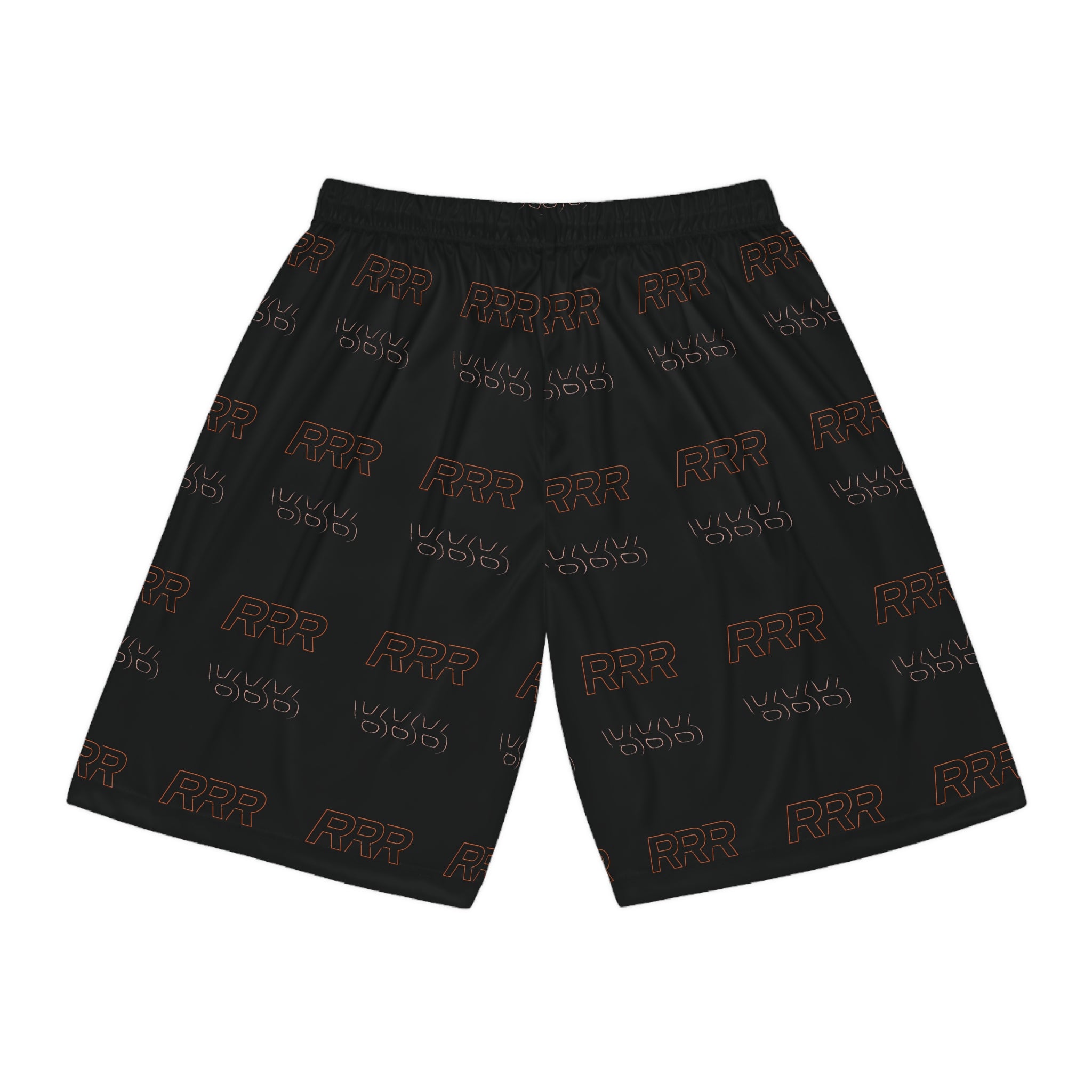 RRR Pattern Basketball Shorts — Black All-Over-Print Athletic Shorts