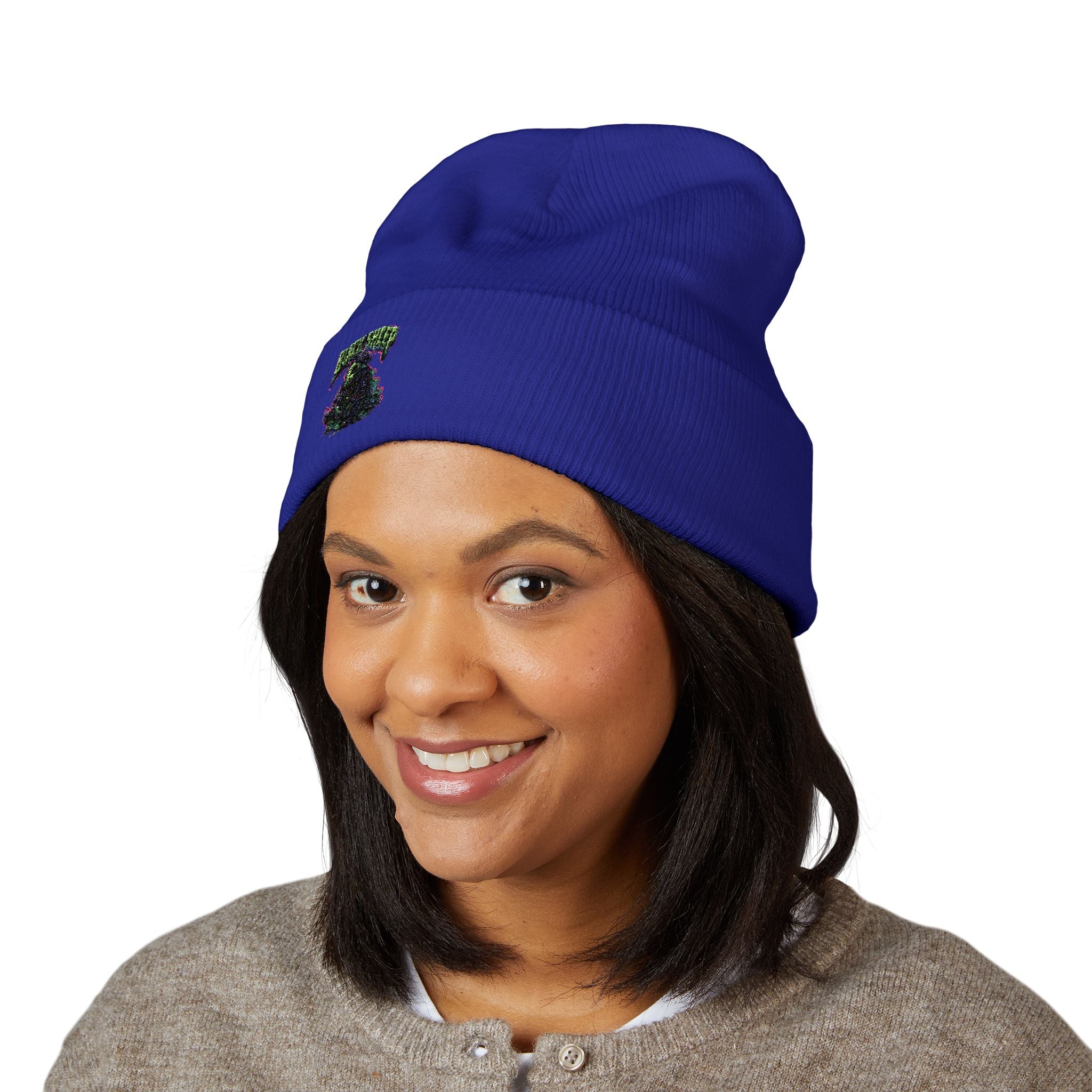 Embroidered Grape Cluster Cuffed Beanie