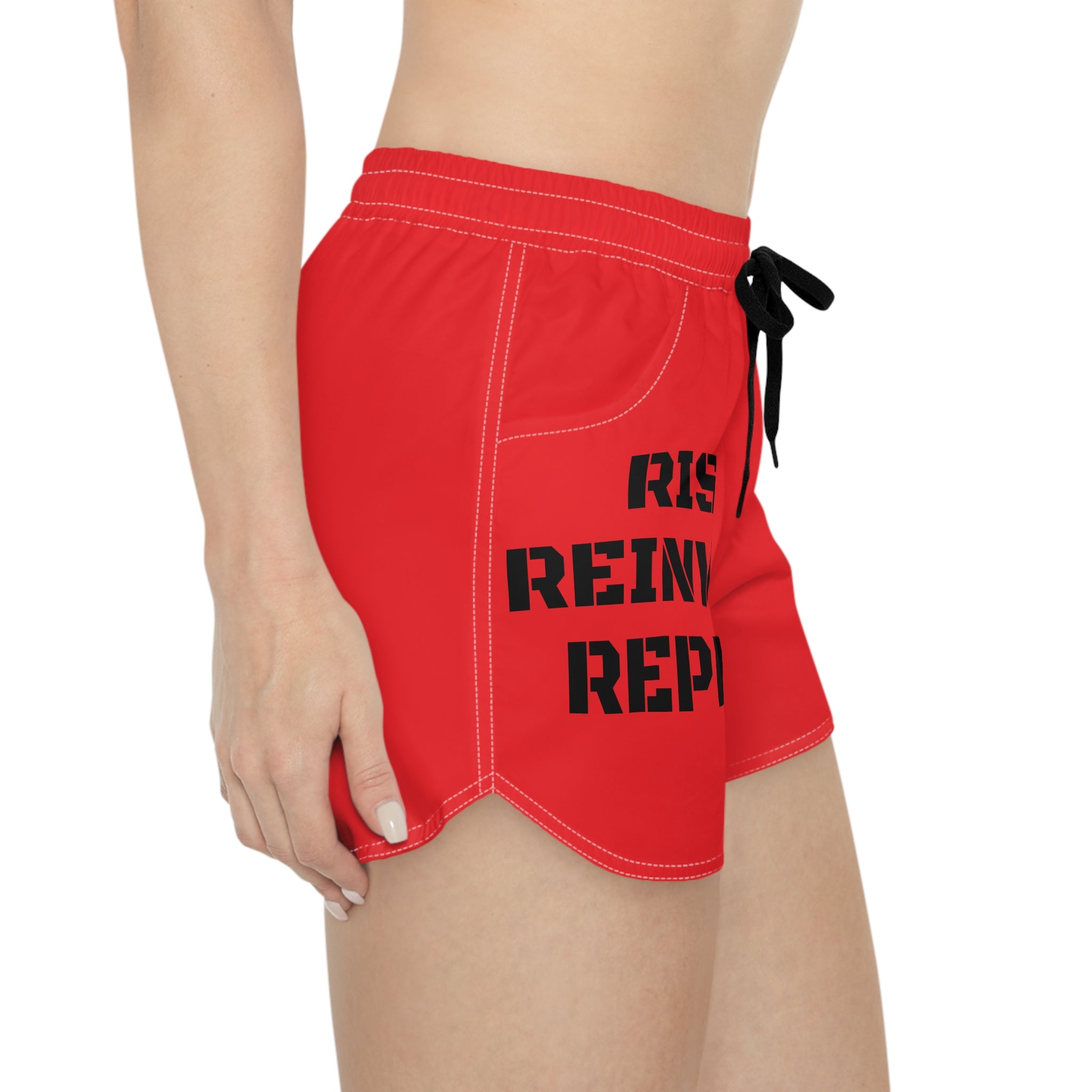 Rise Reinvent Repeat Women's Casual Shorts – Motivational Red Lounge & Workout Shorts