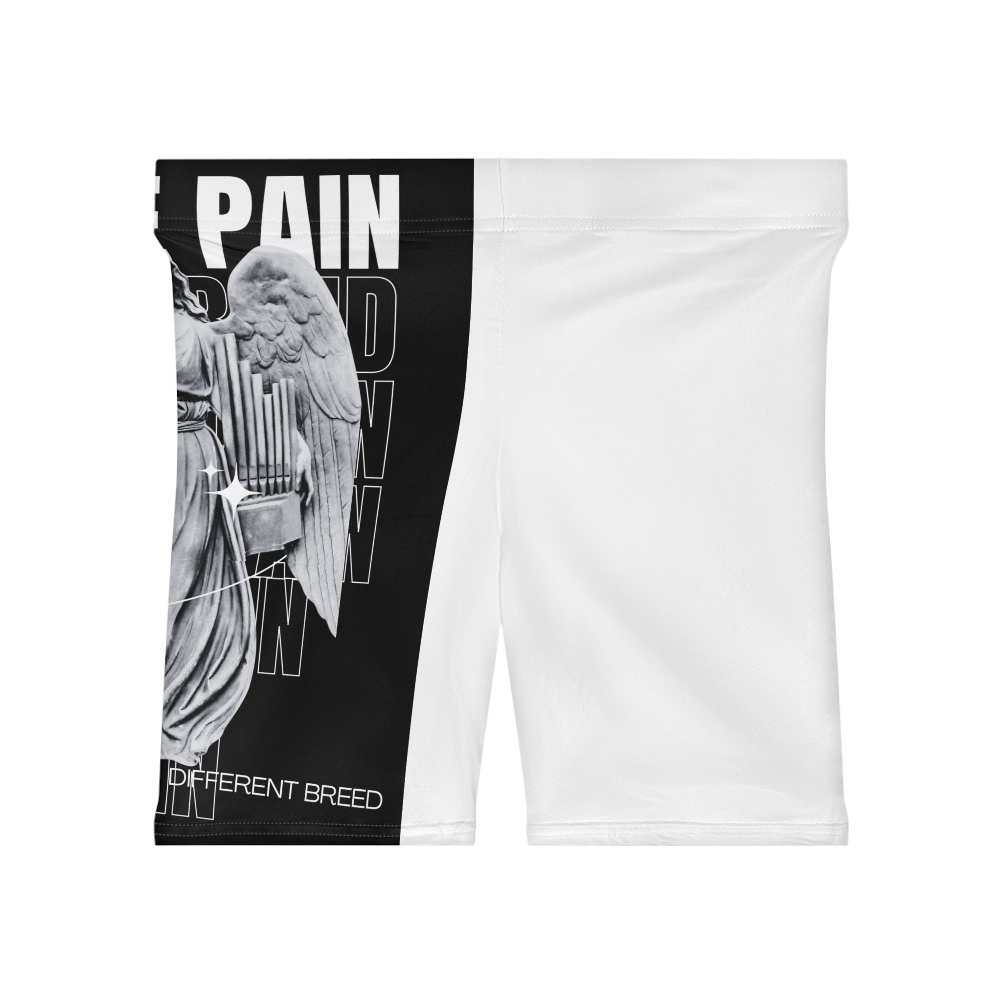 Graphic Angel Statue Biker Shorts — 'Value Over Pain' Monochrome Activewear