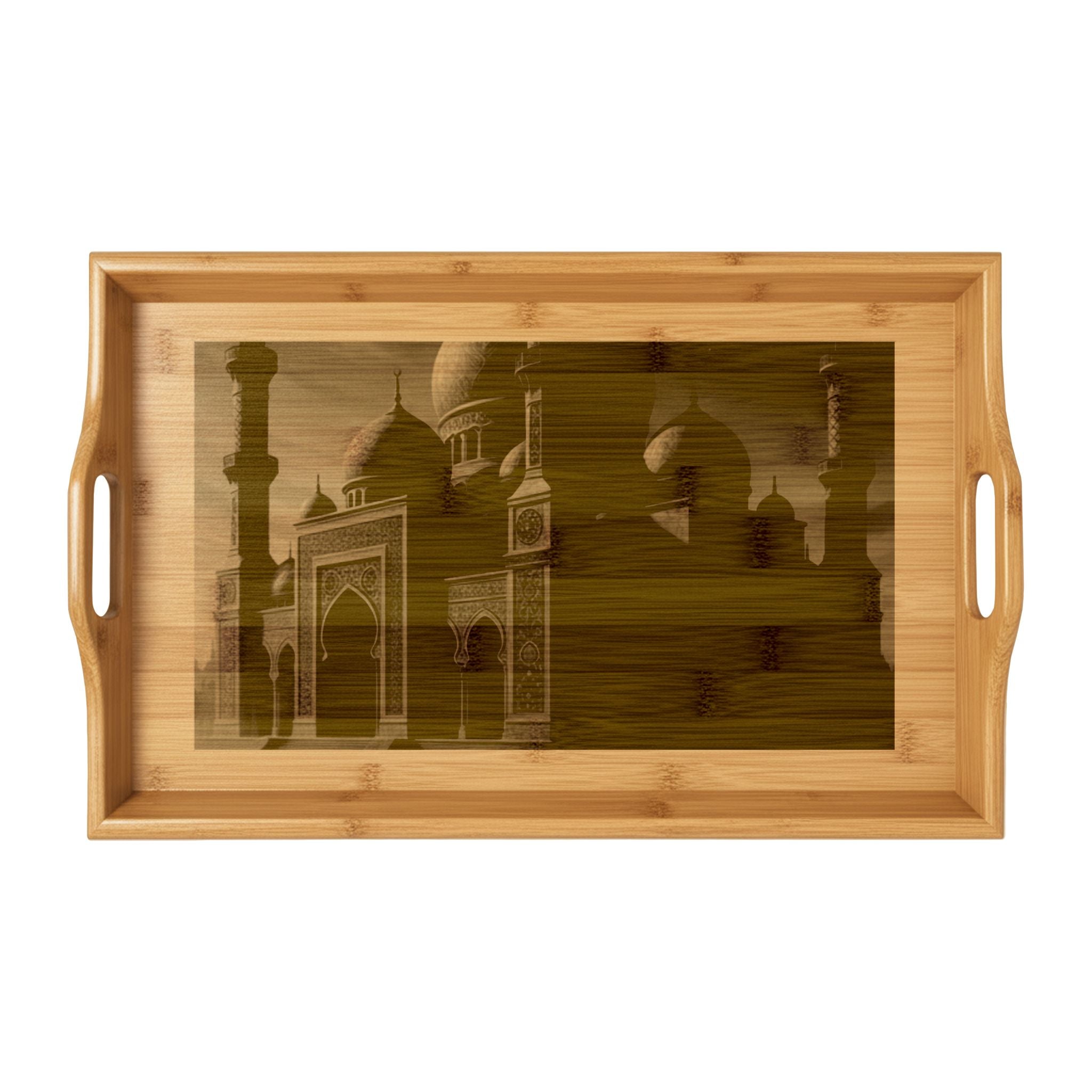 Engraved Bamboo Serving Tray — Mosque Silhouette Ramadan & Eid Decorative Tray