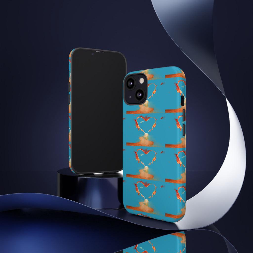 Heart Flame Tough Phone Case — Blue Sunset Protective Cover