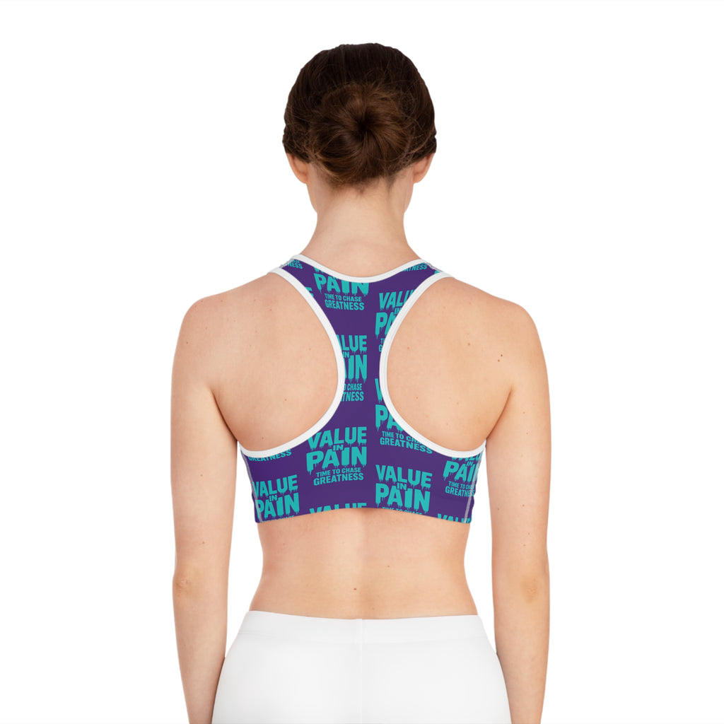 Sports Bra — "Value Pain" Motivational Athletic Crop for Women