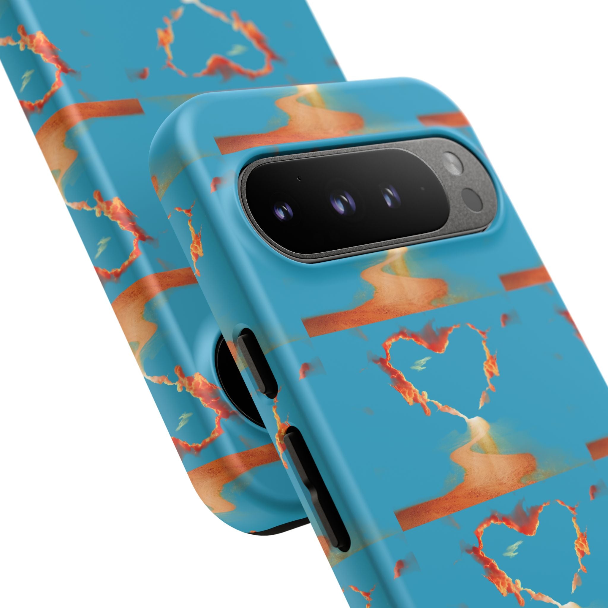 Heart Flame Tough Phone Case — Blue Sunset Protective Cover