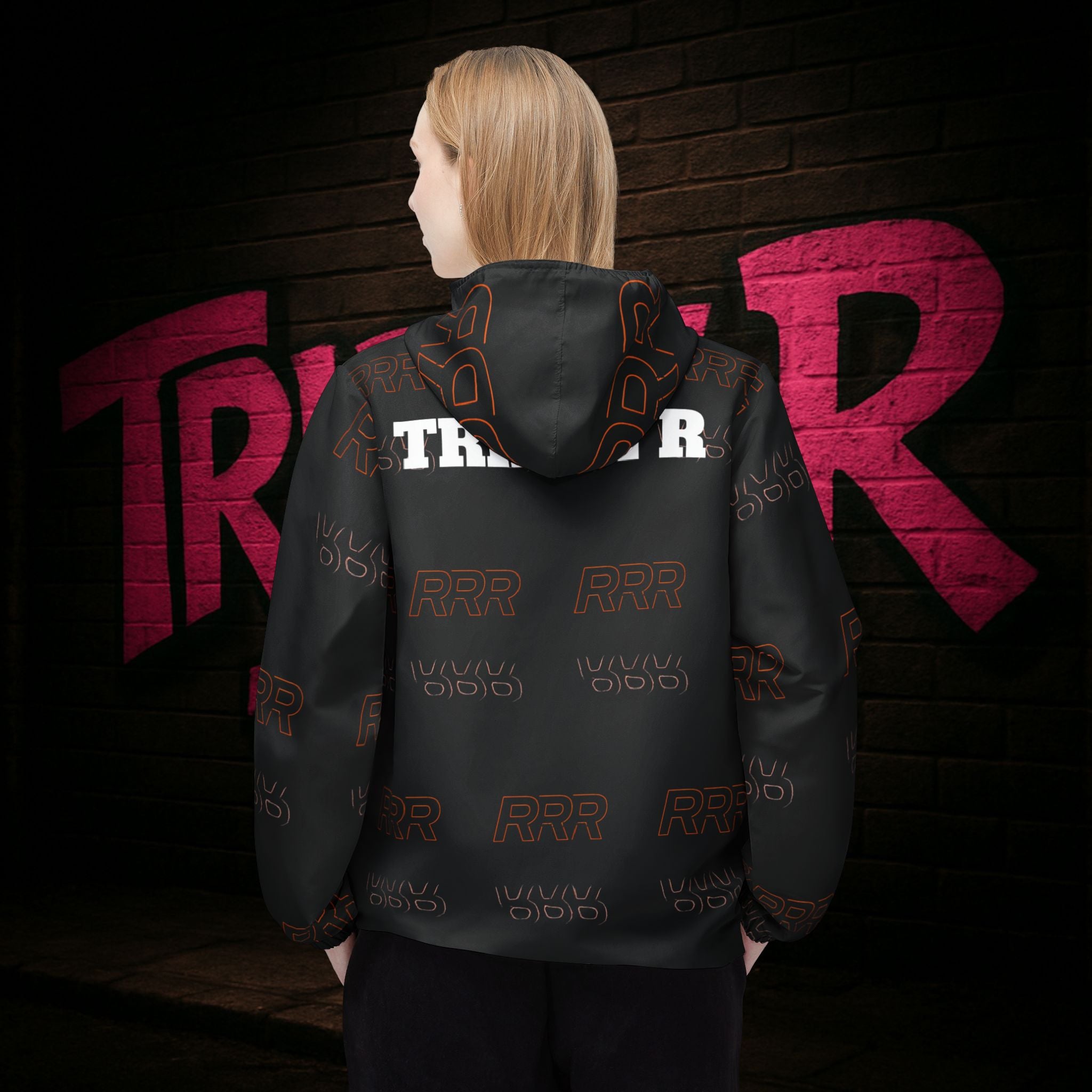 Windbreaker Jacket — 'Triple R' Graphic Hooded Windbreaker