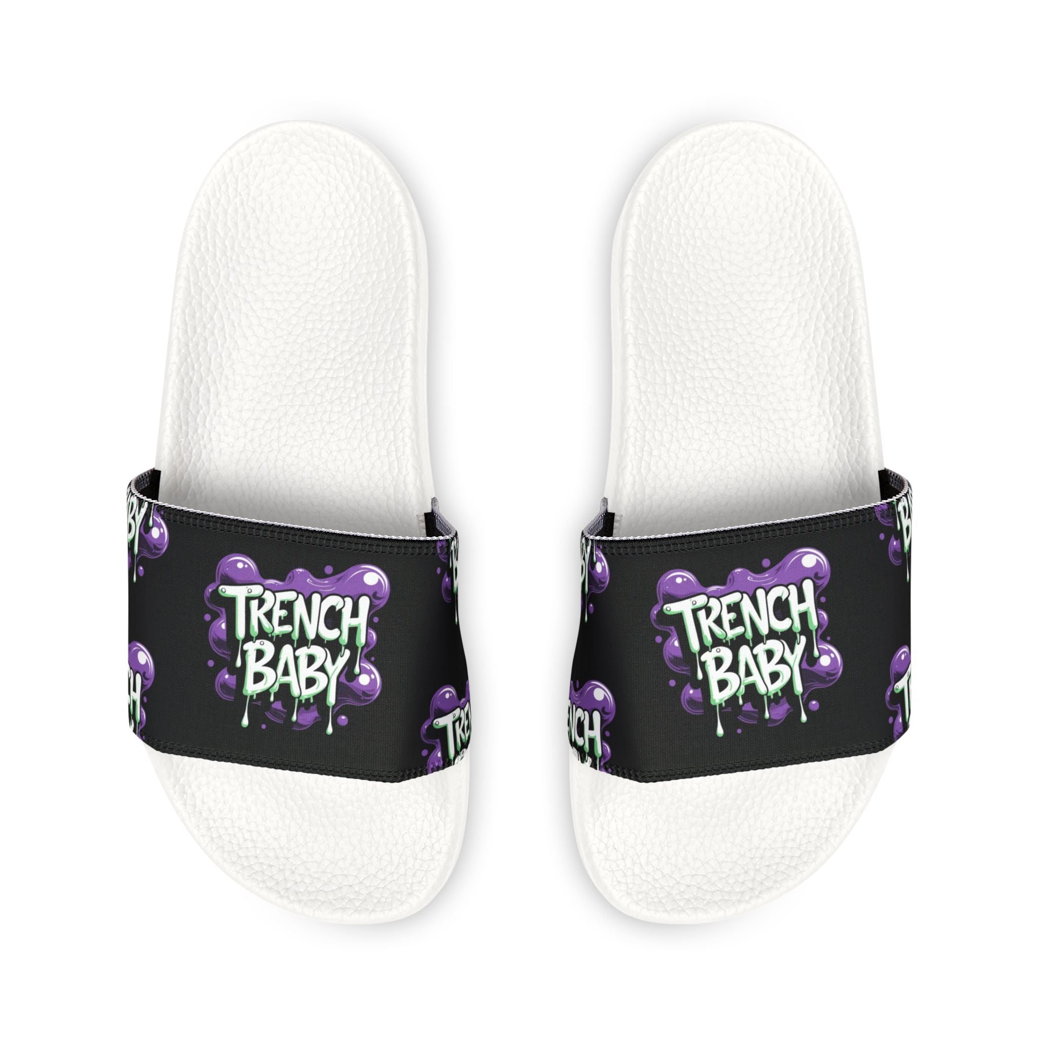 Slide Sandals — "Trench Baby" Graphic Adjustable Strap Slides for Men