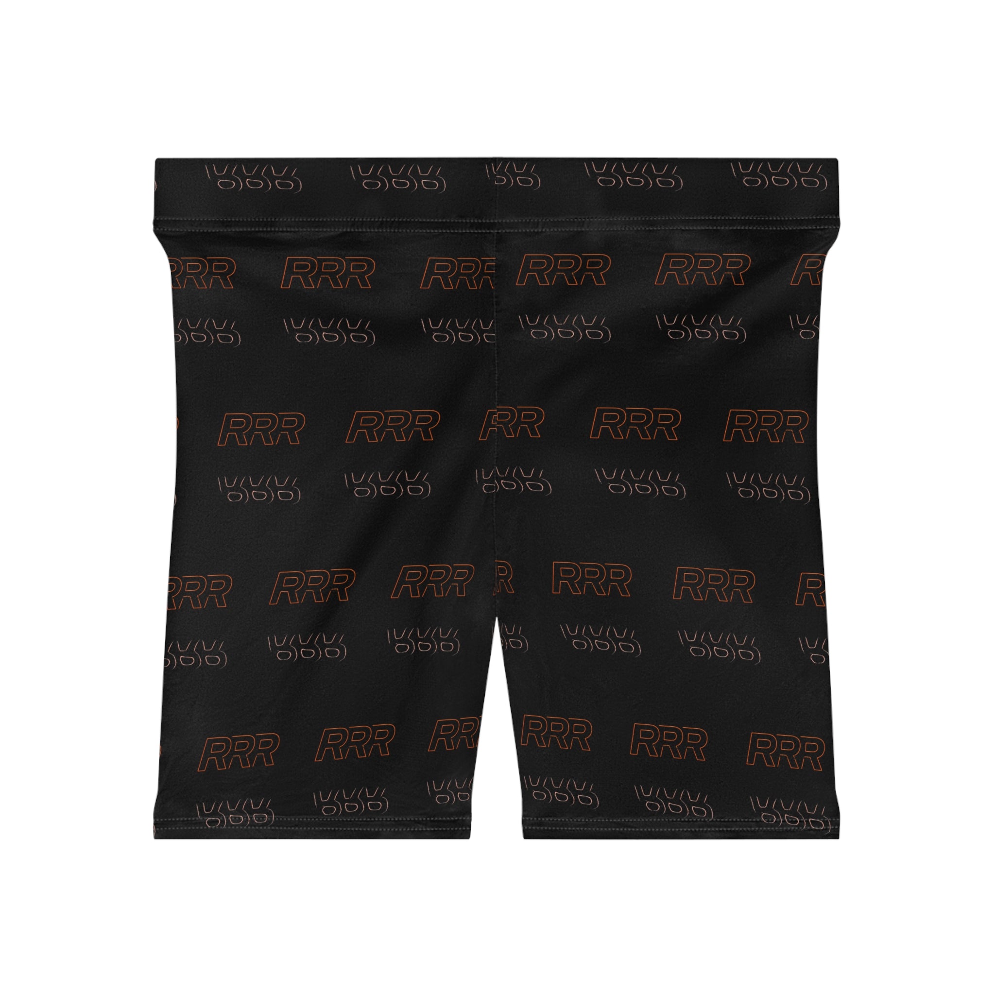 Women’s Biker Shorts — Black All-Over Logo Print