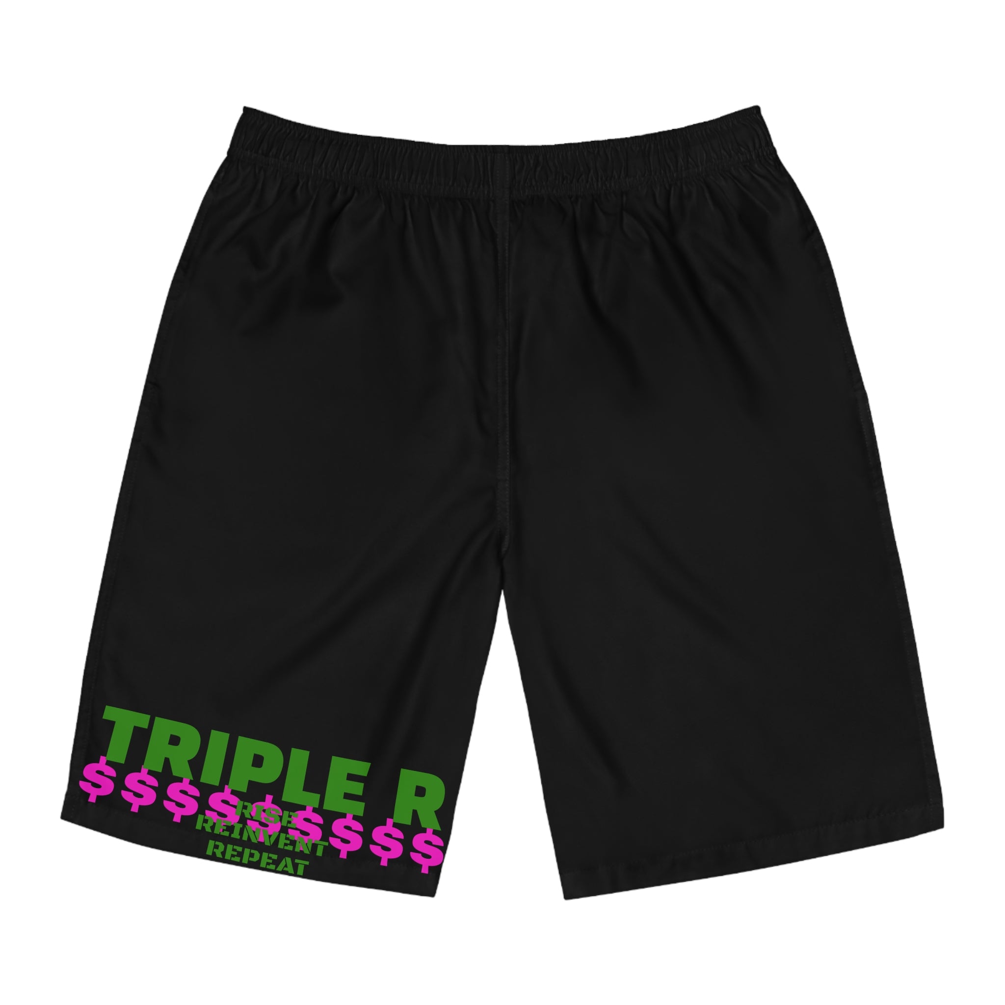 Board Shorts - "TRIPLE R: Reinvent, Repeat" Graphic Swim Trunks [ WANDA]