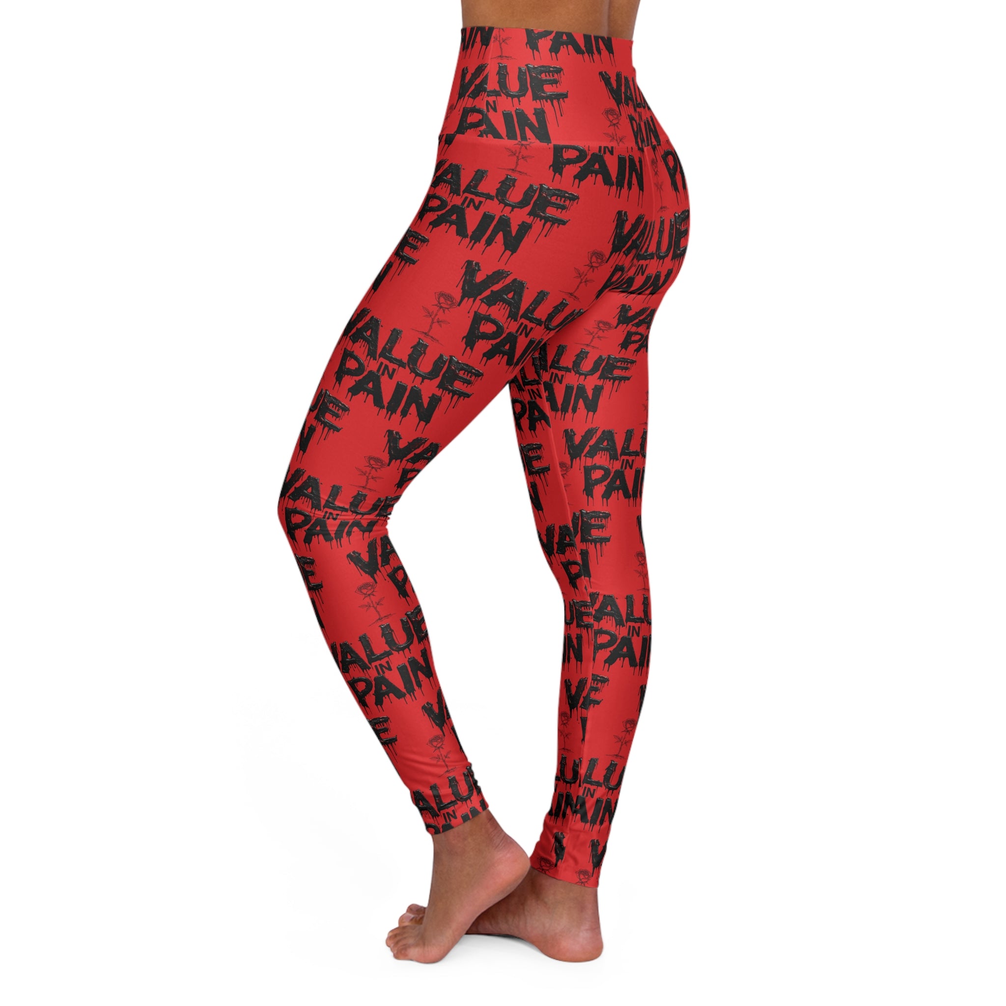 High-Waisted Yoga Leggings — "Value in Pain" Motivational Print