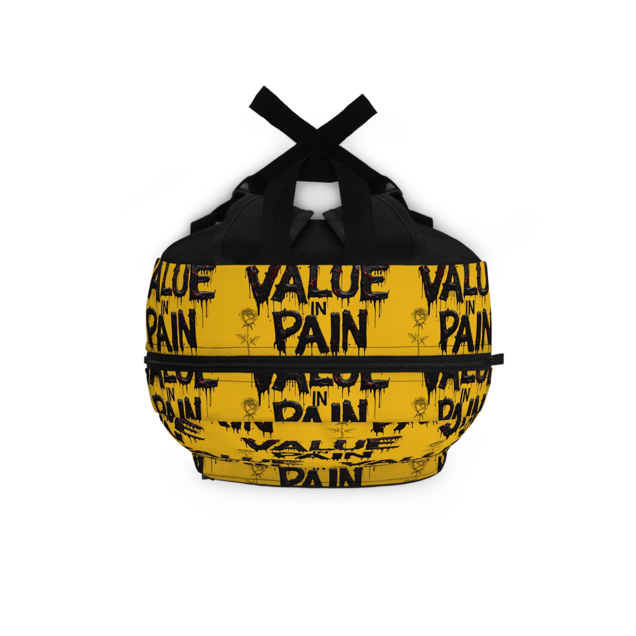 Backpack — Yellow "Value in Pain" Graphic Backpack (Streetwear, Urban Grunge)