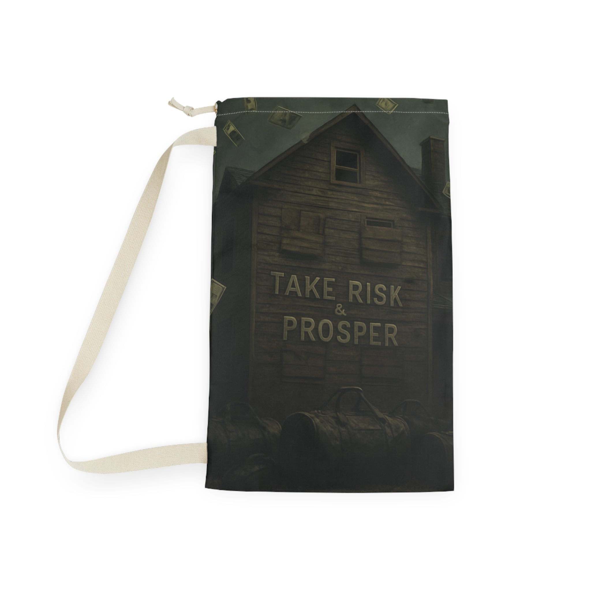 Take Risk & Prosper Laundry Bag — Motivational Drawstring Wash Bag