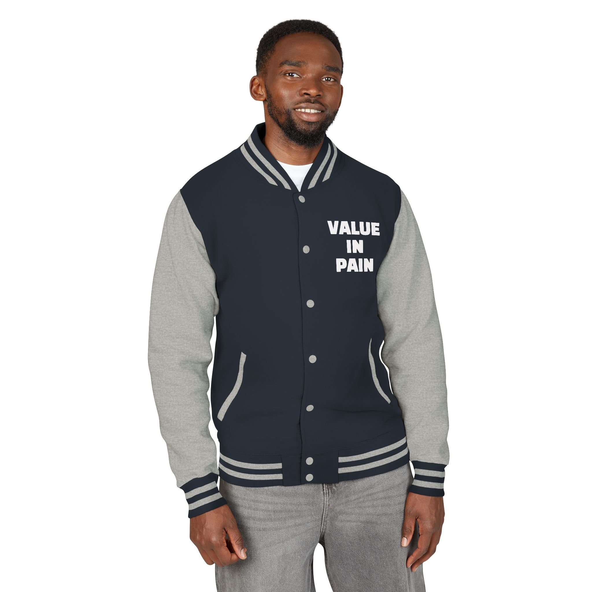 Letterman Jacket — Small Neon Portrait Patch & Repeated 'Different Breed Apparel' Back Print