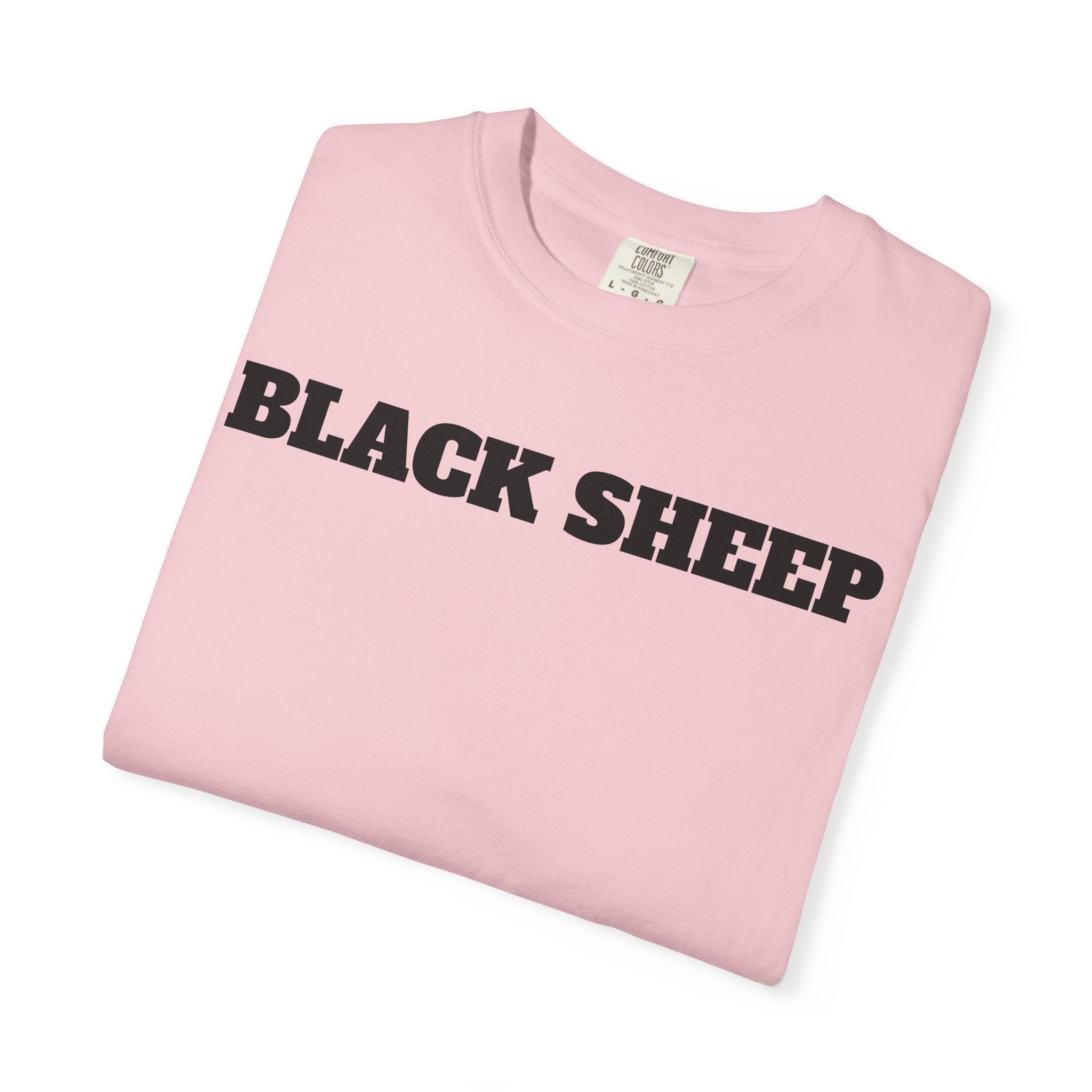 Black Sheep T-Shirt — Bold Back Lip Graphic & Front Text