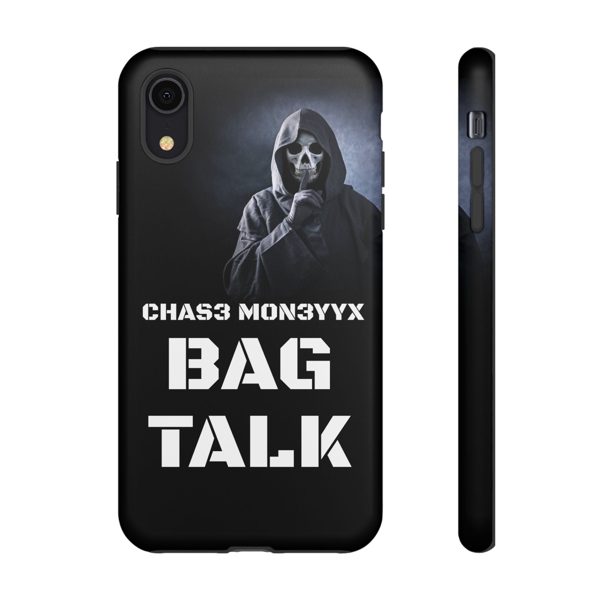 Phone Case — 'Bag Talk' Grim Reaper Graphic, Dark Gothic Protective Cover