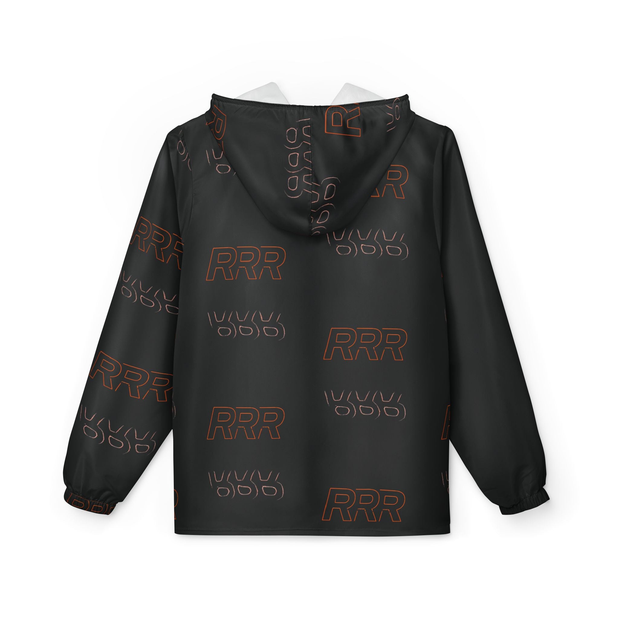 Black Logo Windbreaker Jacket — Subtle Repeating RRR Pattern