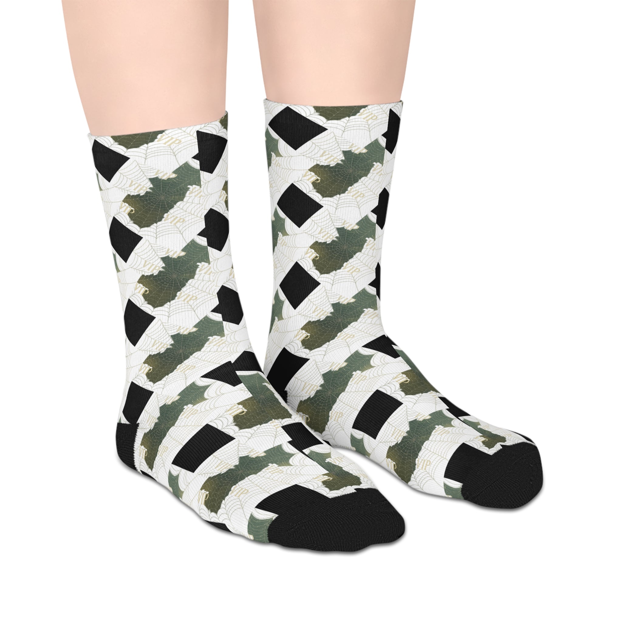 Camouflage Geo Mid-Length Socks — Green Camo Pattern Crew Socks
