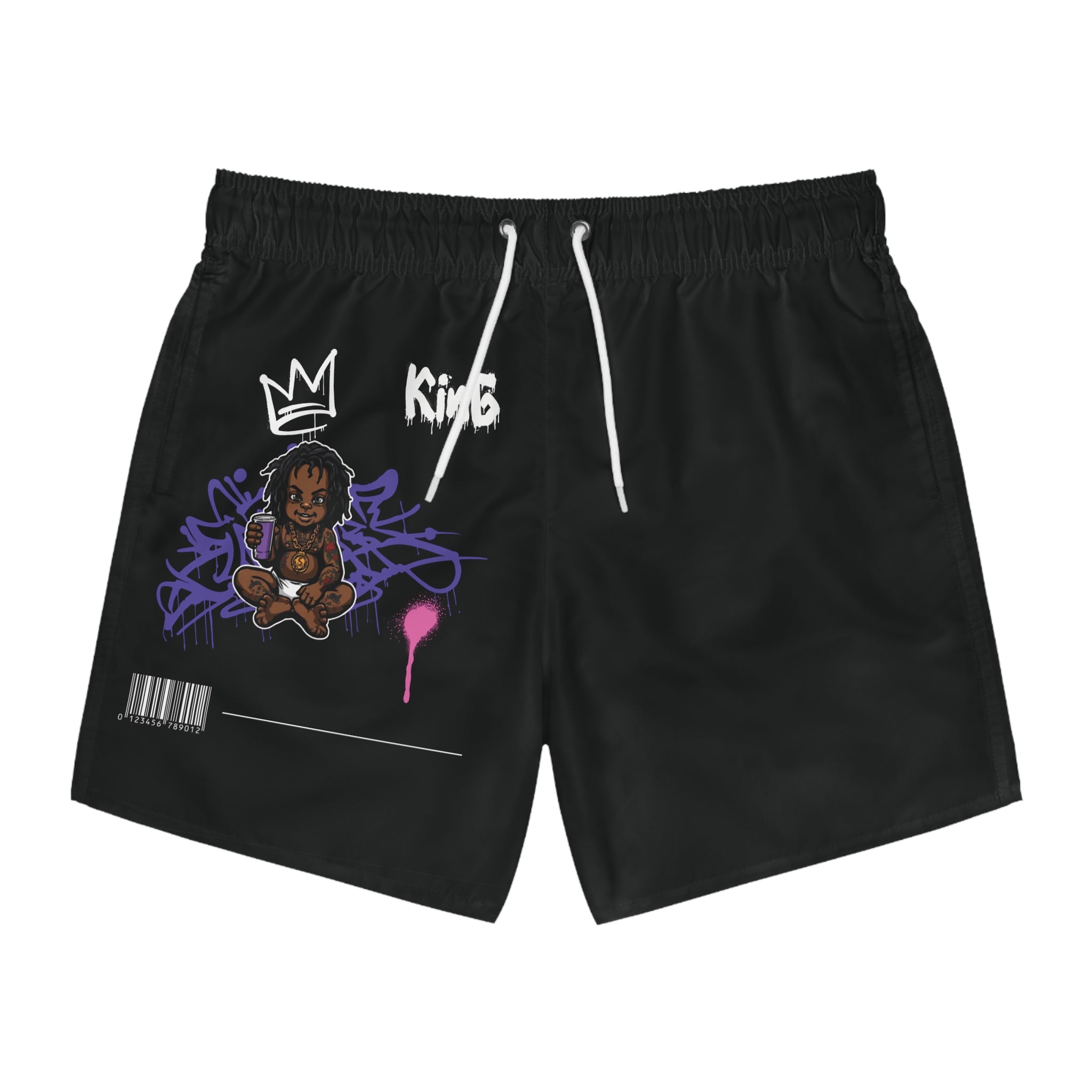 King Graffiti Swim Trunks — Urban Streetwear AOP Swim Shorts