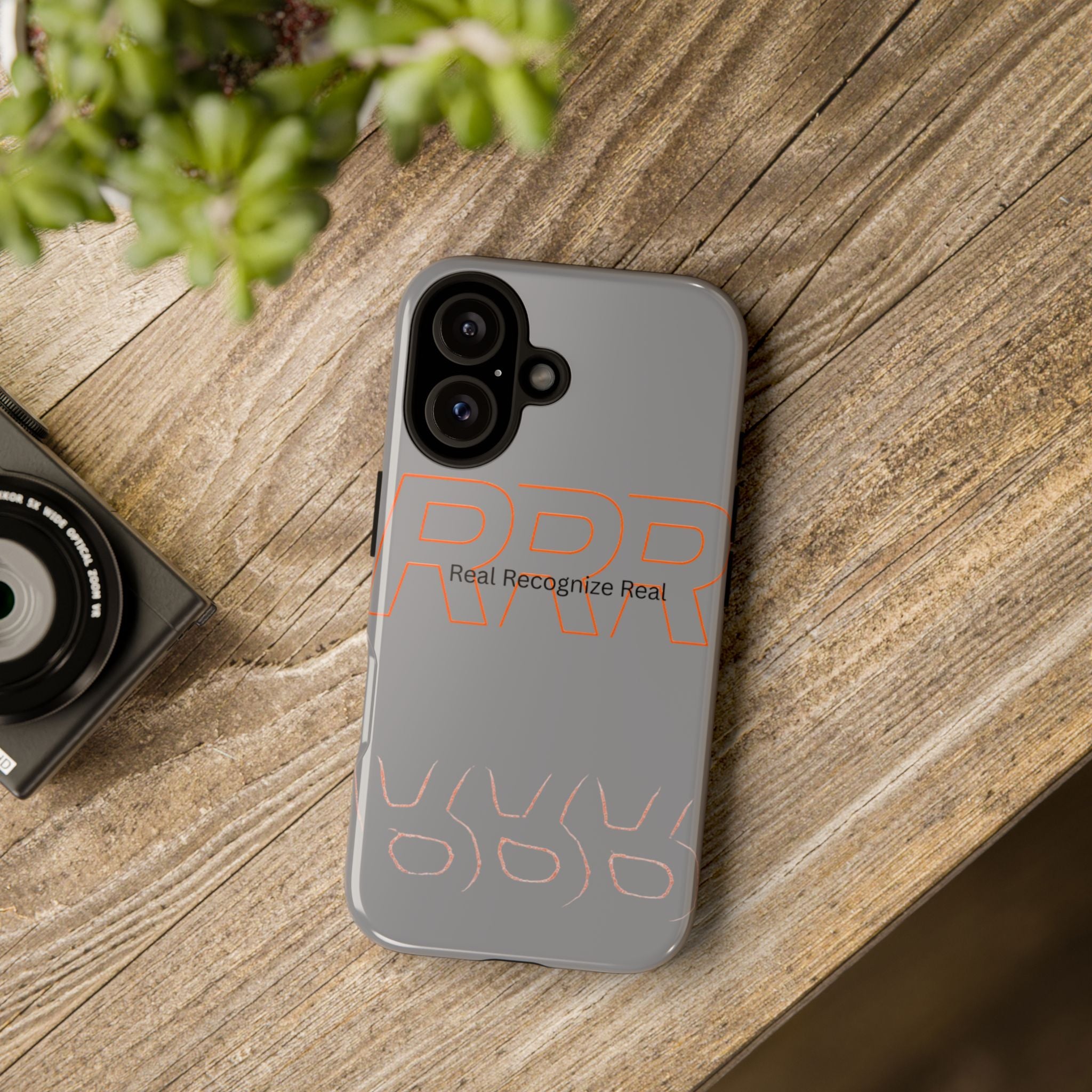 Tough Cases — 'Real Recognize Real' Protective Phone Case (Gray, Retro Outline Design)