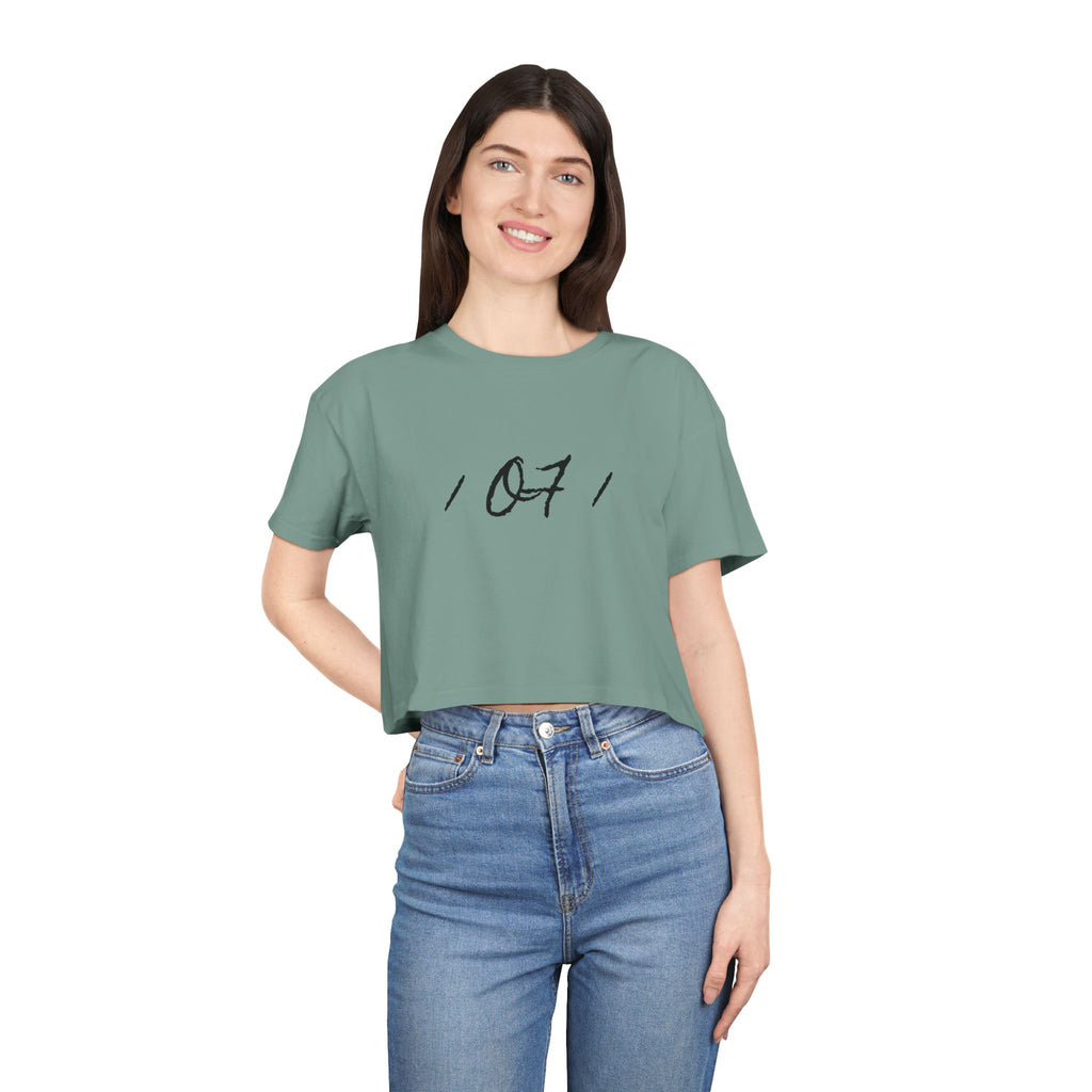 Crop Tee — Minimal Script "07" Front with Script Back Text