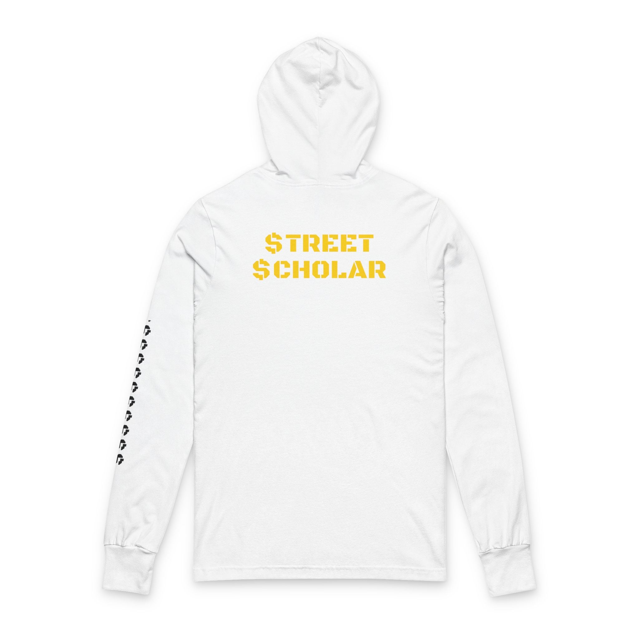 Street Scholar Hooded Long Sleeve Tee — Graphic Logo & Sleeve Print