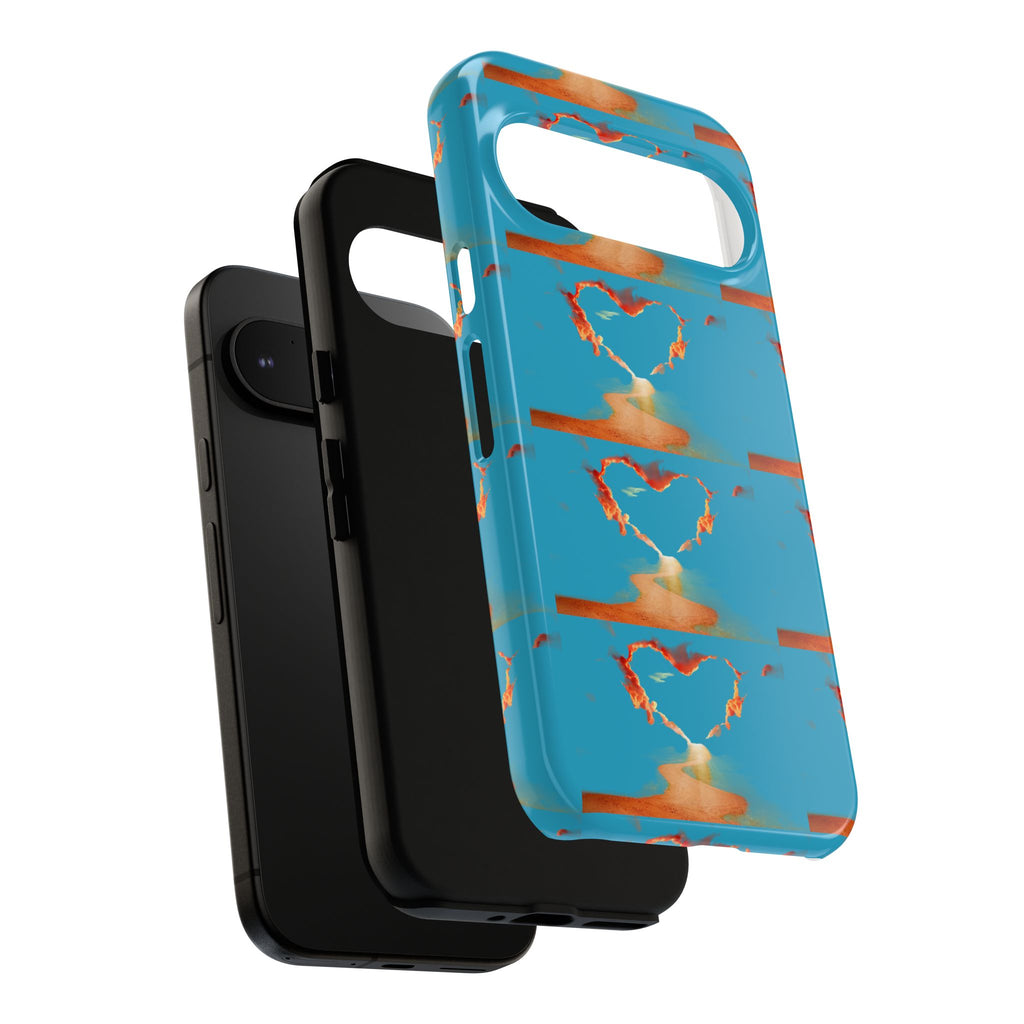 Heart Flame Tough Phone Case — Blue Sunset Protective Cover