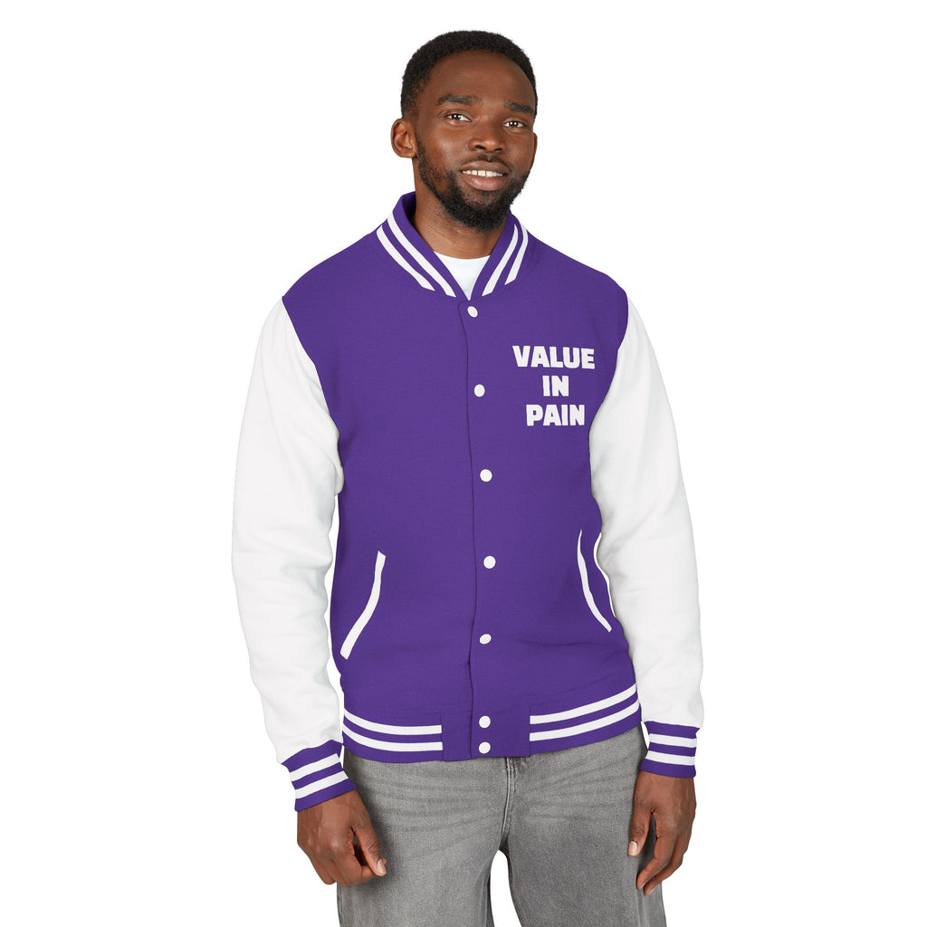 Letterman Jacket — Small Neon Portrait Patch & Repeated 'Different Breed Apparel' Back Print
