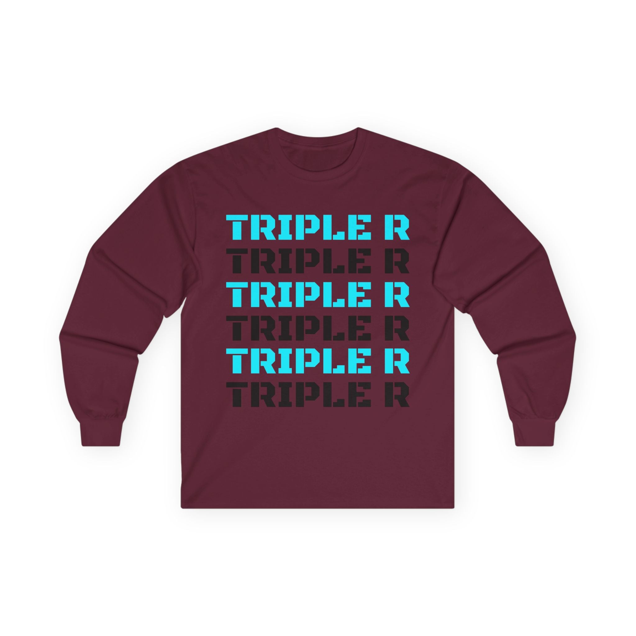 Triple R Repeated Graphic Long Sleeve Tee — Modern Tech Blue Typography