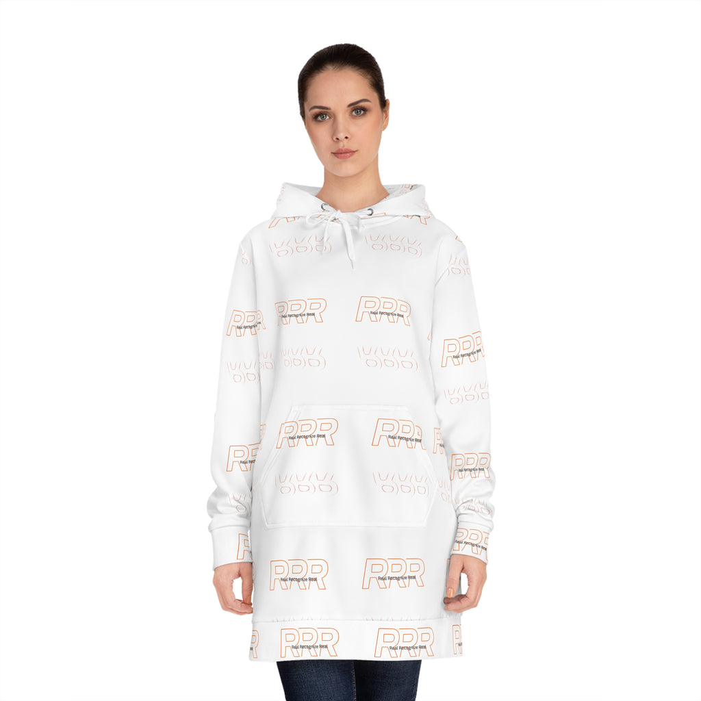 Hoodie Dress — All-Over Logo Print Cozy Tunic