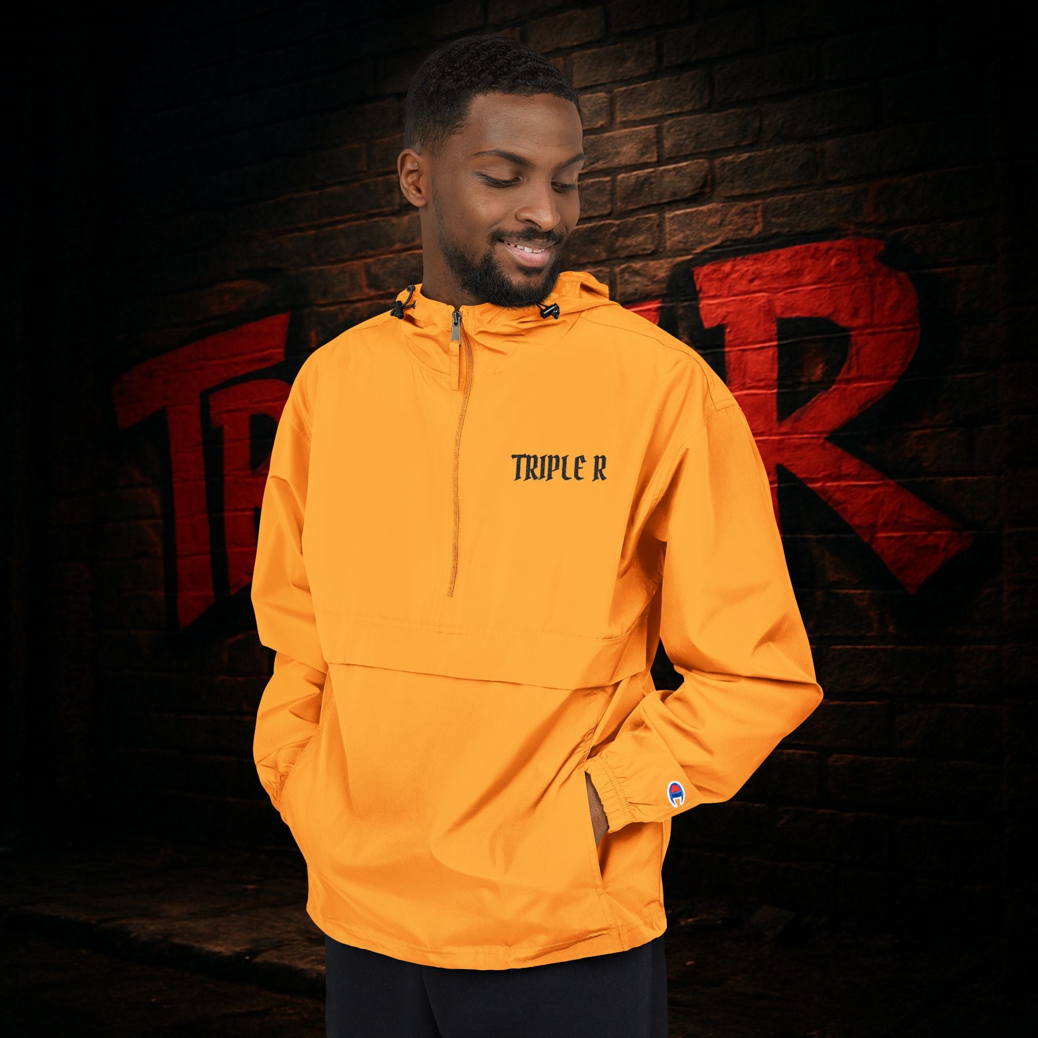 Packable Orange Anorak Jacket – Lightweight Hooded Windbreaker