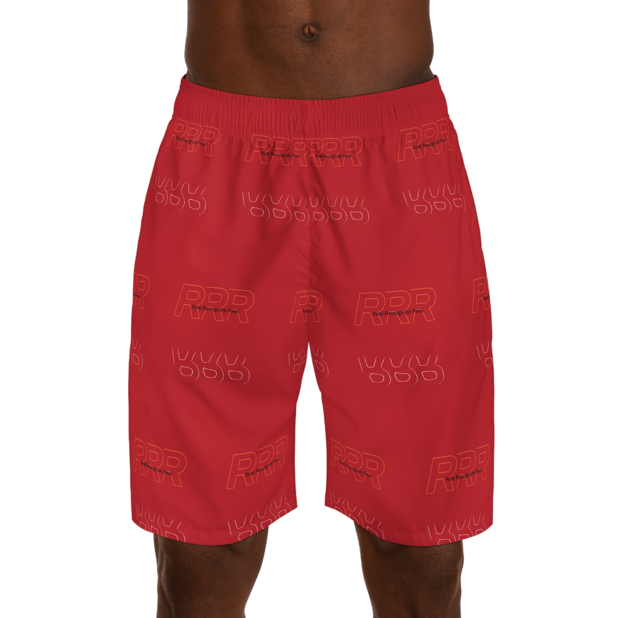 RRR Logo Red Men's Jogger Shorts — All-Over Print Athletic Lounge Shorts
