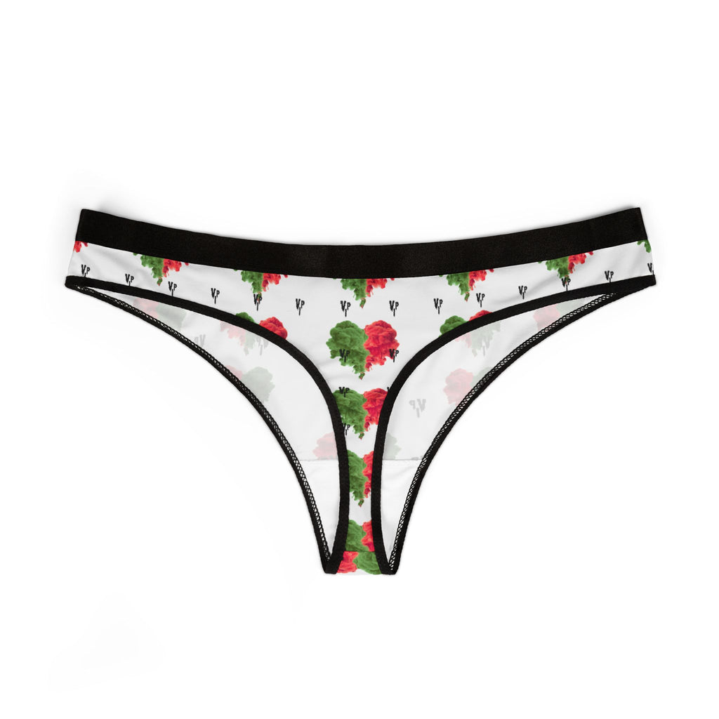 Floral Rose Pattern Women's Thong — Red & Green Watercolor Print