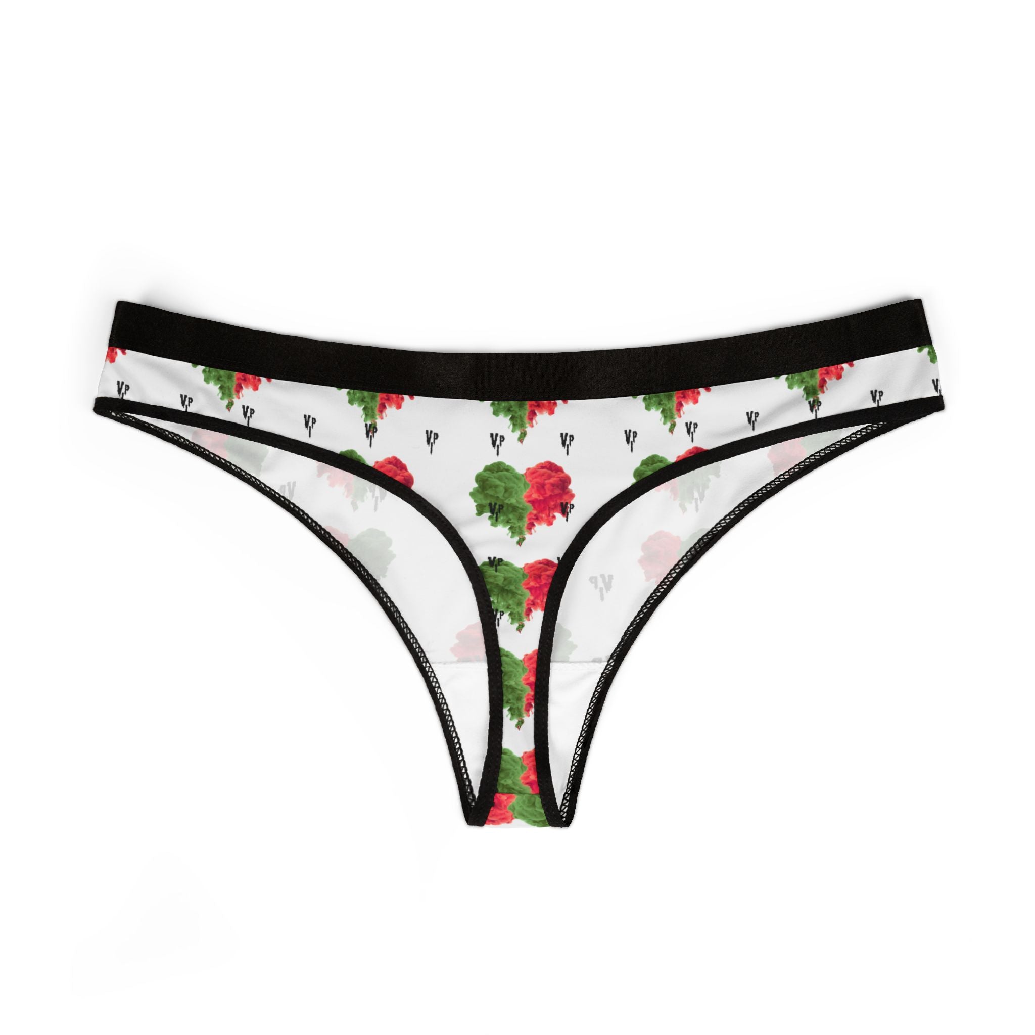 Floral Rose Pattern Women's Thong — Red & Green Watercolor Print