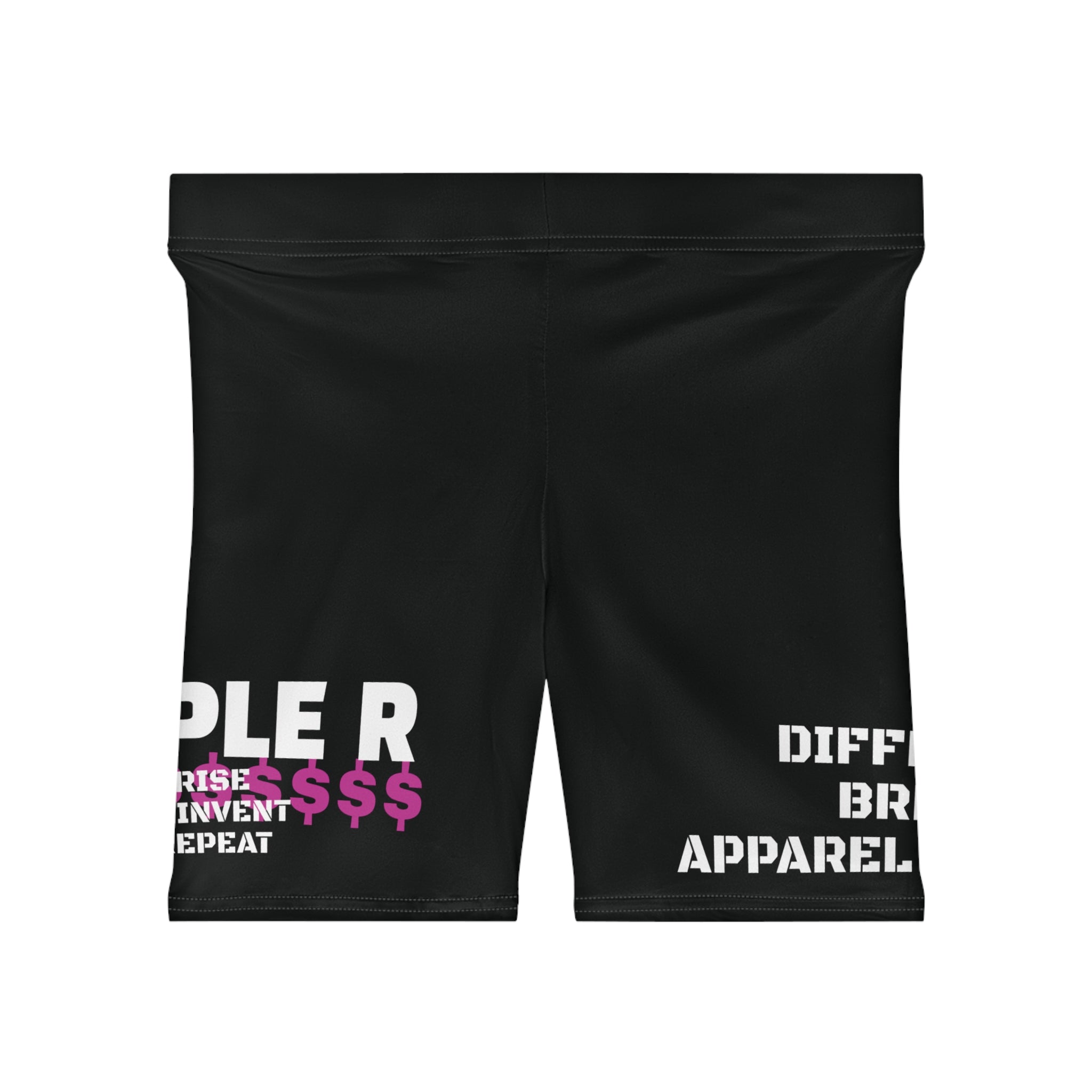 Women's Biker Shorts — 'TRIPLE R' Bold Logo Athletic Shorts (Black, Graphic Text)